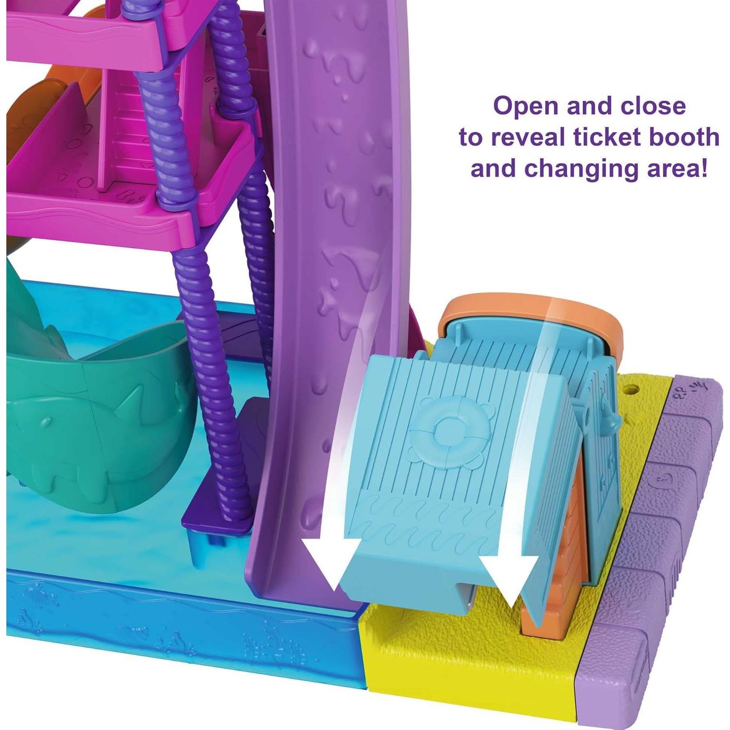 Outdoor Toy with 2 Micro Dolls & Water Play Accessories, Pollyville Super Slidin Water Park Playset