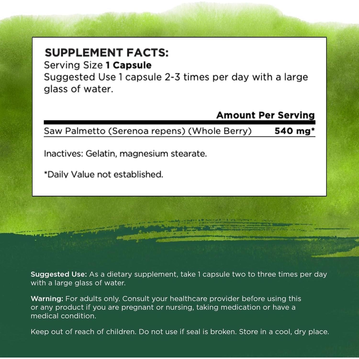 Suplemento Saw Palmetto Swanson 540 mg 250 Cápsulas x 3