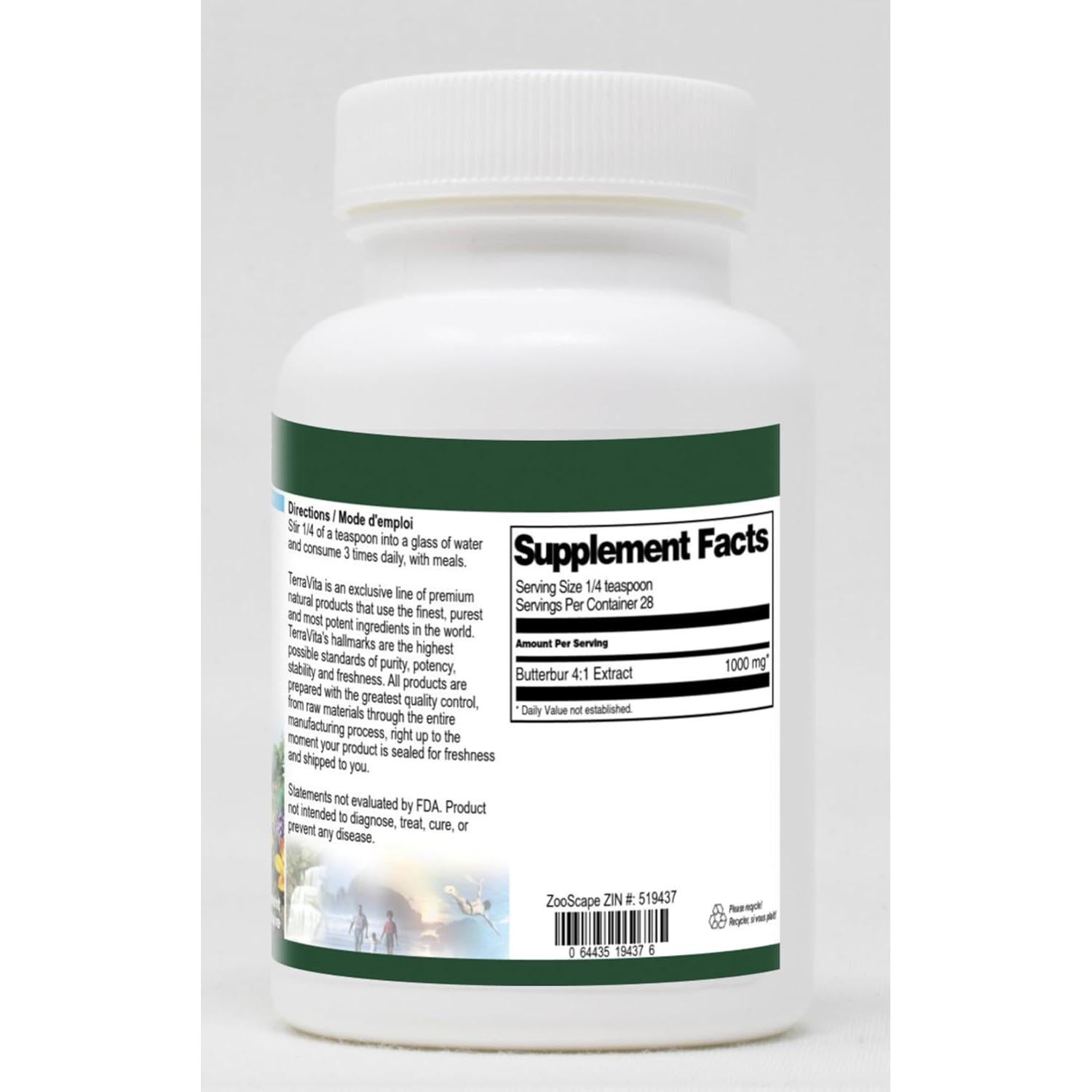Polvo de Butterbur 4:1 TerraVita 28.35 g Sin Rellenos