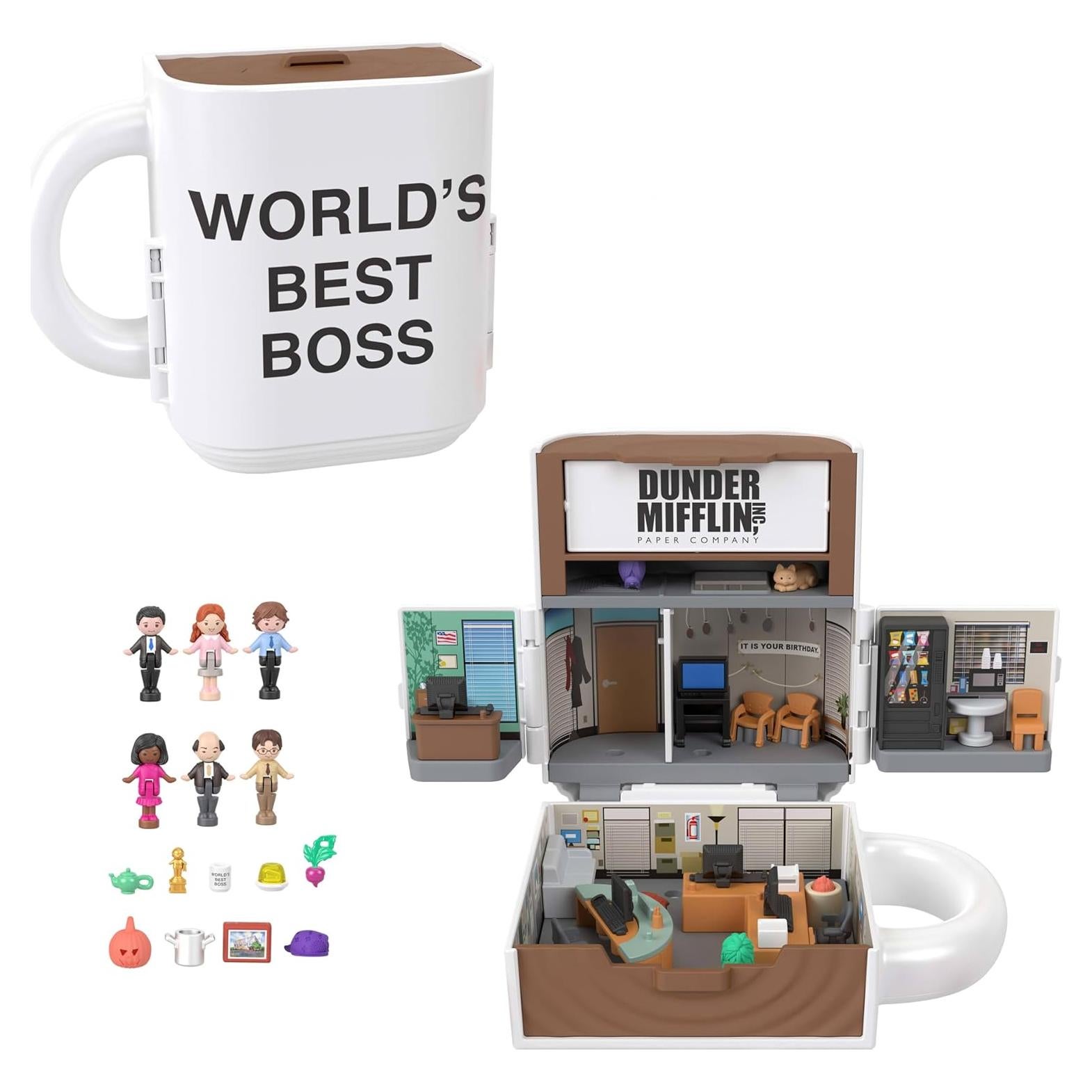 Polly Pocket x The Office Set Compacto 6 Muñecas y 9 Accesorios