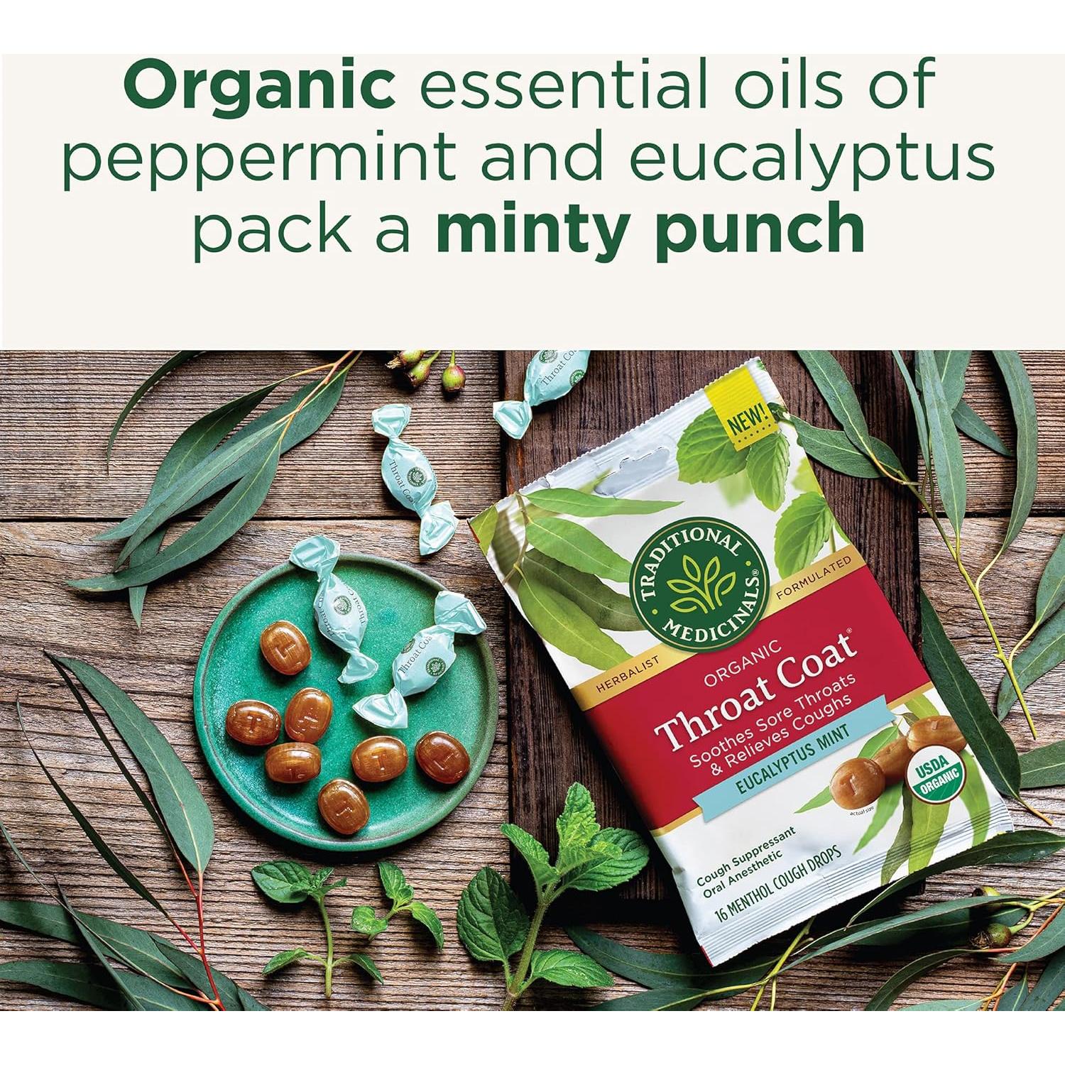 Lozenges Orgánicos Abrigo de Garganta Menta Eucalipto 16 Unidades