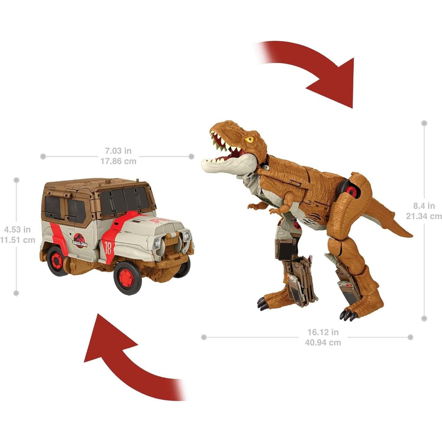 Mattel Jurassic World Fierce Changers 2-in-1 Dinosaur Figure, Chase 'n Roar Toy Transforms from T Rex Dinosaur to Truck in 28 Steps
