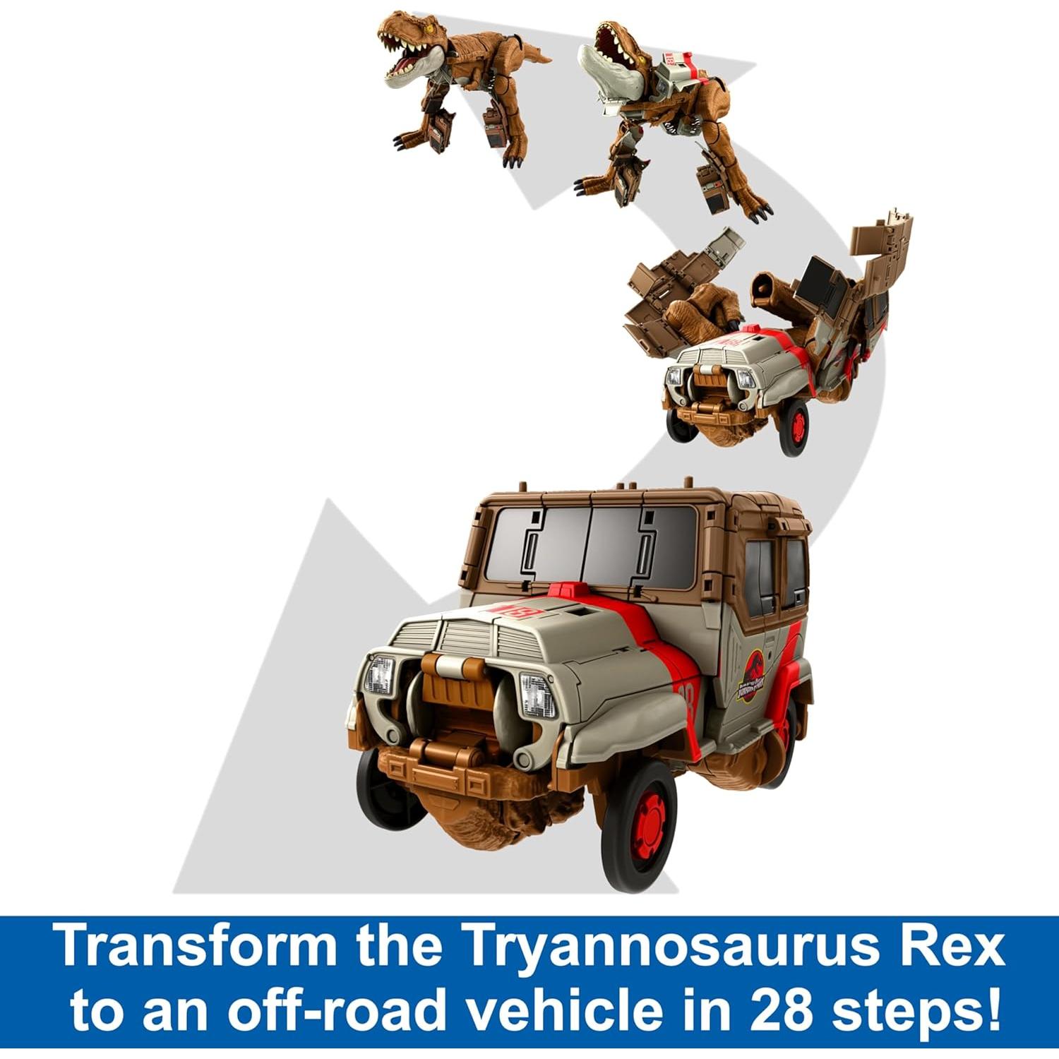 Mattel Jurassic World Fierce Changers 2-in-1 Dinosaur Figure, Chase 'n Roar Toy Transforms from T Rex Dinosaur to Truck in 28 Steps