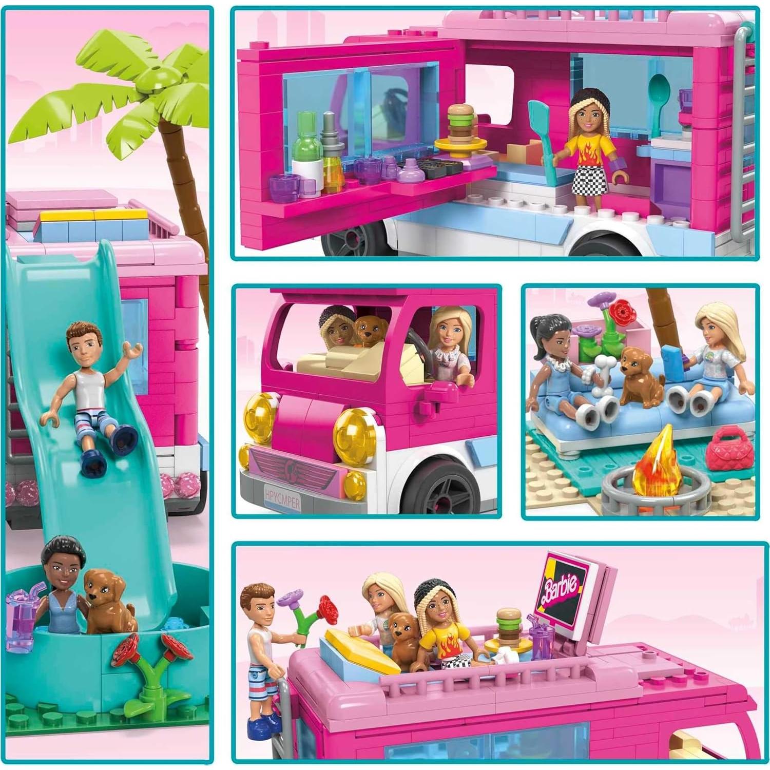 Mega Construx Barbie Camper de Ensueño 580 Piezas 4 Muñecas