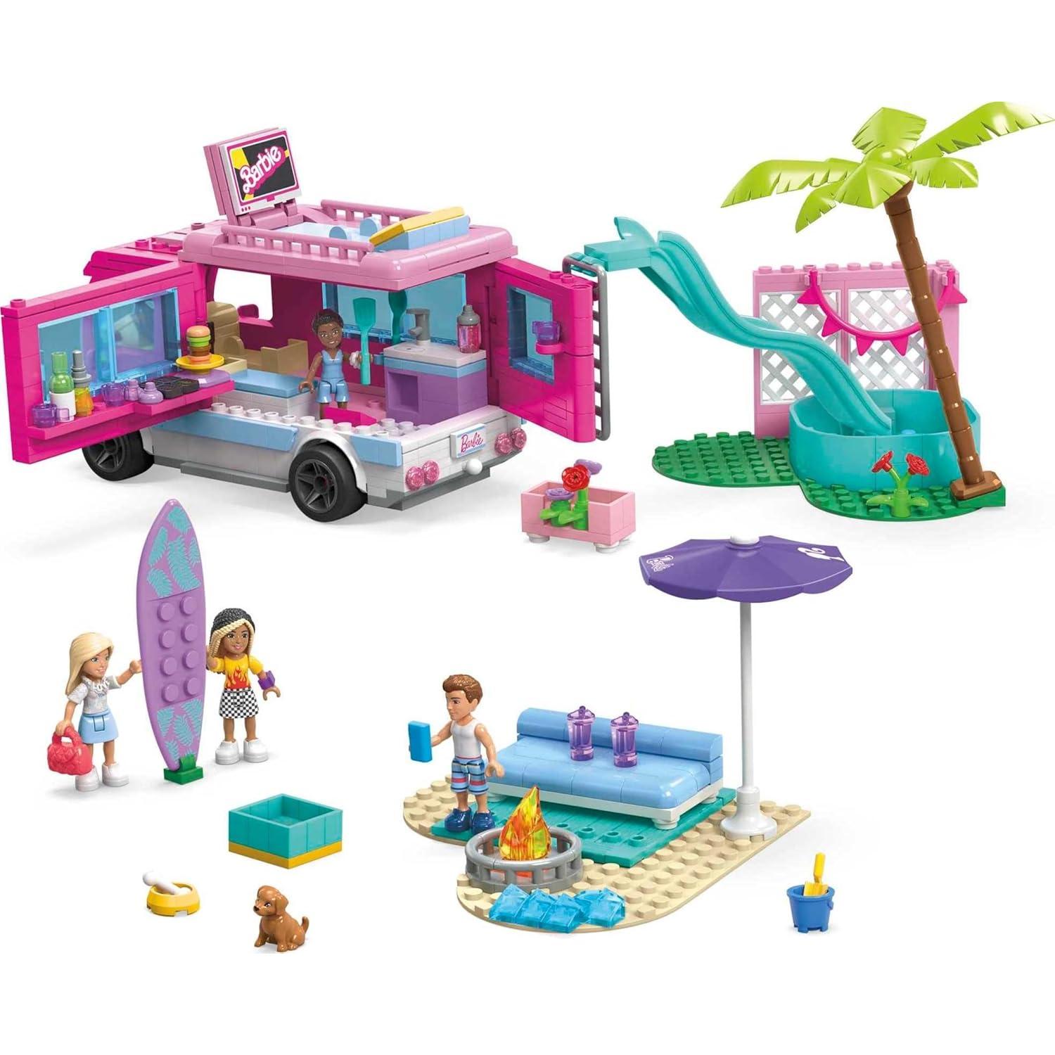 Mega Construx Barbie Camper de Ensueño 580 Piezas 4 Muñecas