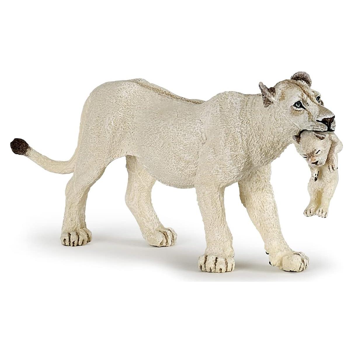 Figura de Papo Leona Blanca con Cachorro Multicolor 14.5 cm