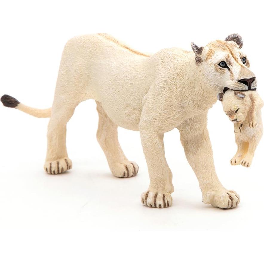 Figura de Papo Leona Blanca con Cachorro Multicolor 14.5 cm