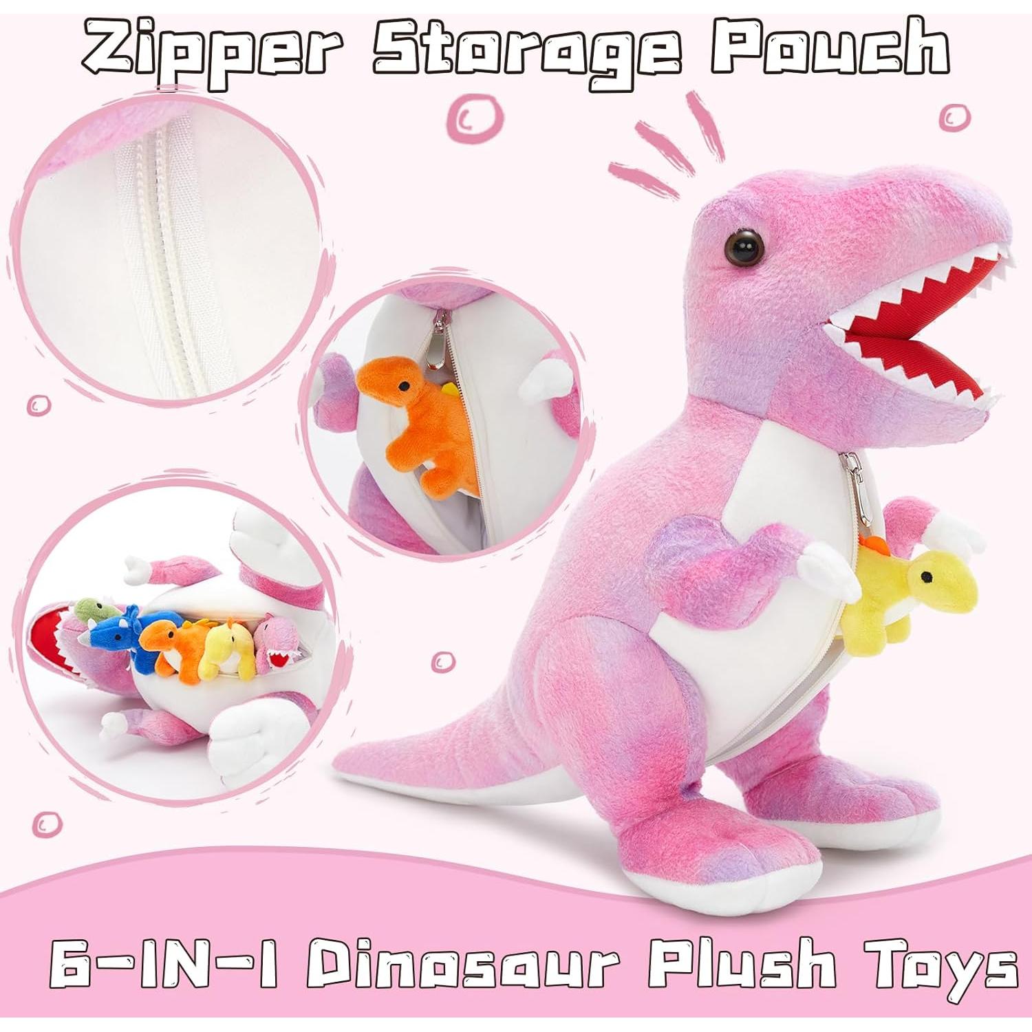 Juguete de Peluche Dinosaurio Rosa Muiteiur 49.8 cm con 5 Bebés