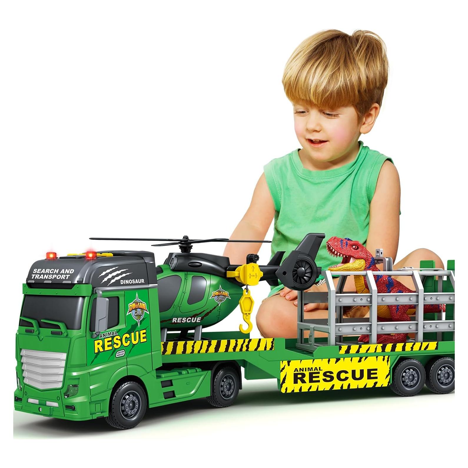 Camión Dino SpringFlower 3 en 1 con Helicóptero y Dinosaurio