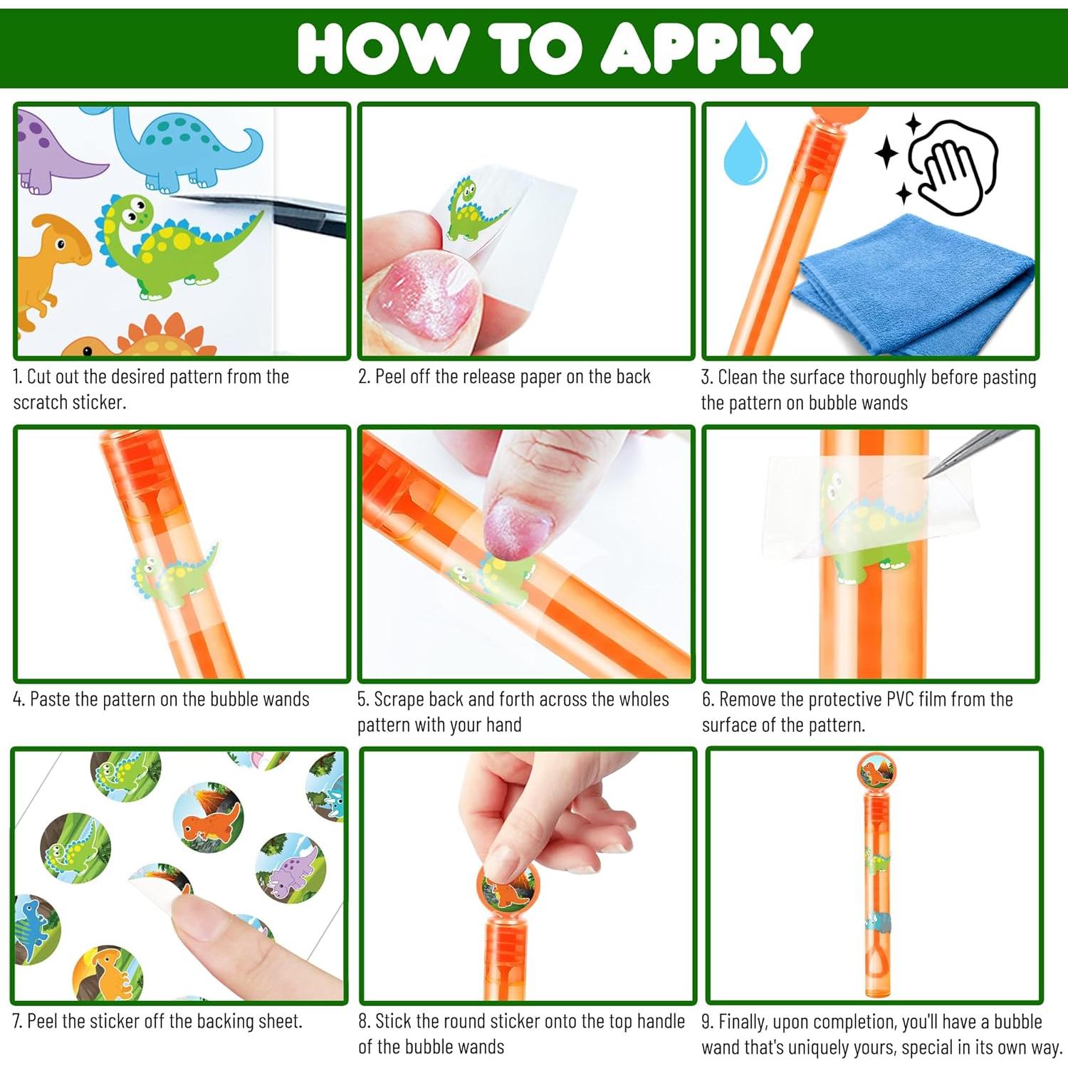 24 Varitas de Burbuja Dinosaurio + 96 Stickers Fiesta Infantil