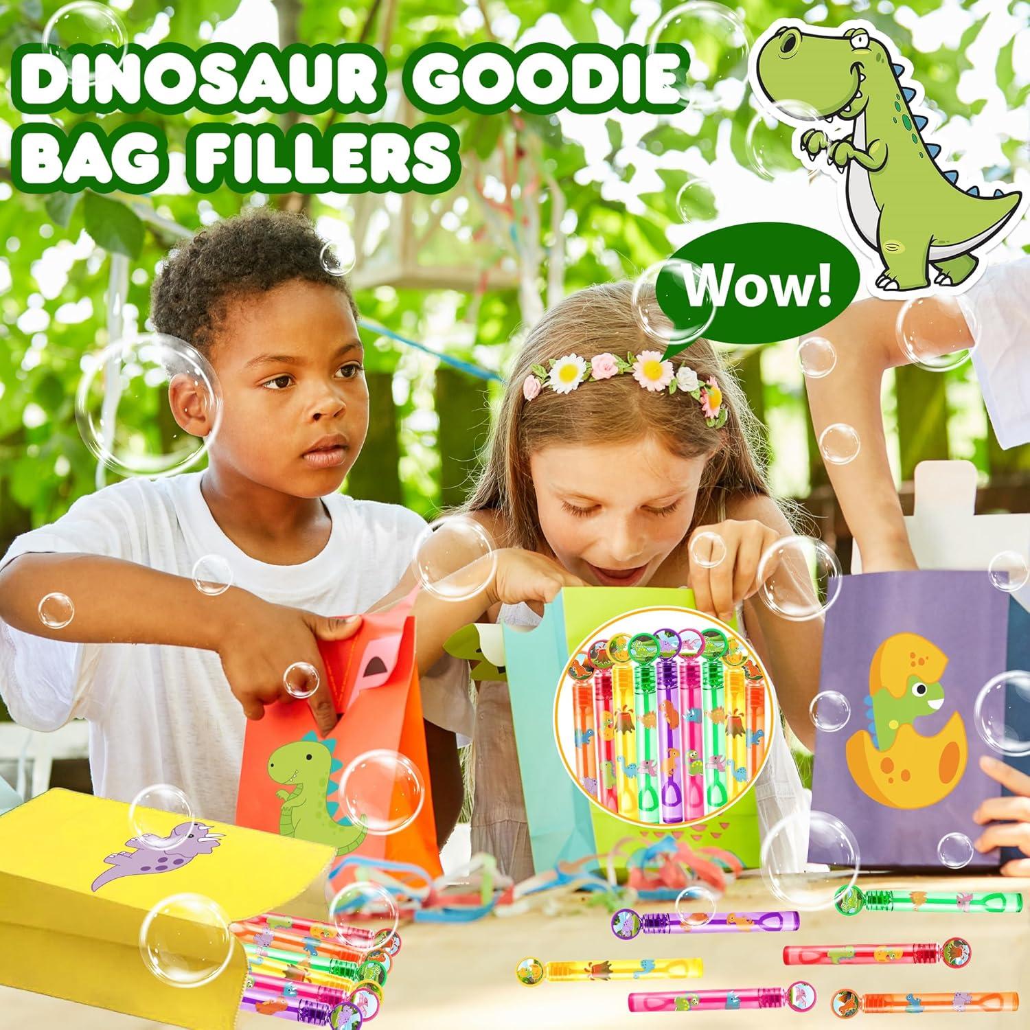 24 Varitas de Burbuja Dinosaurio + 96 Stickers Fiesta Infantil