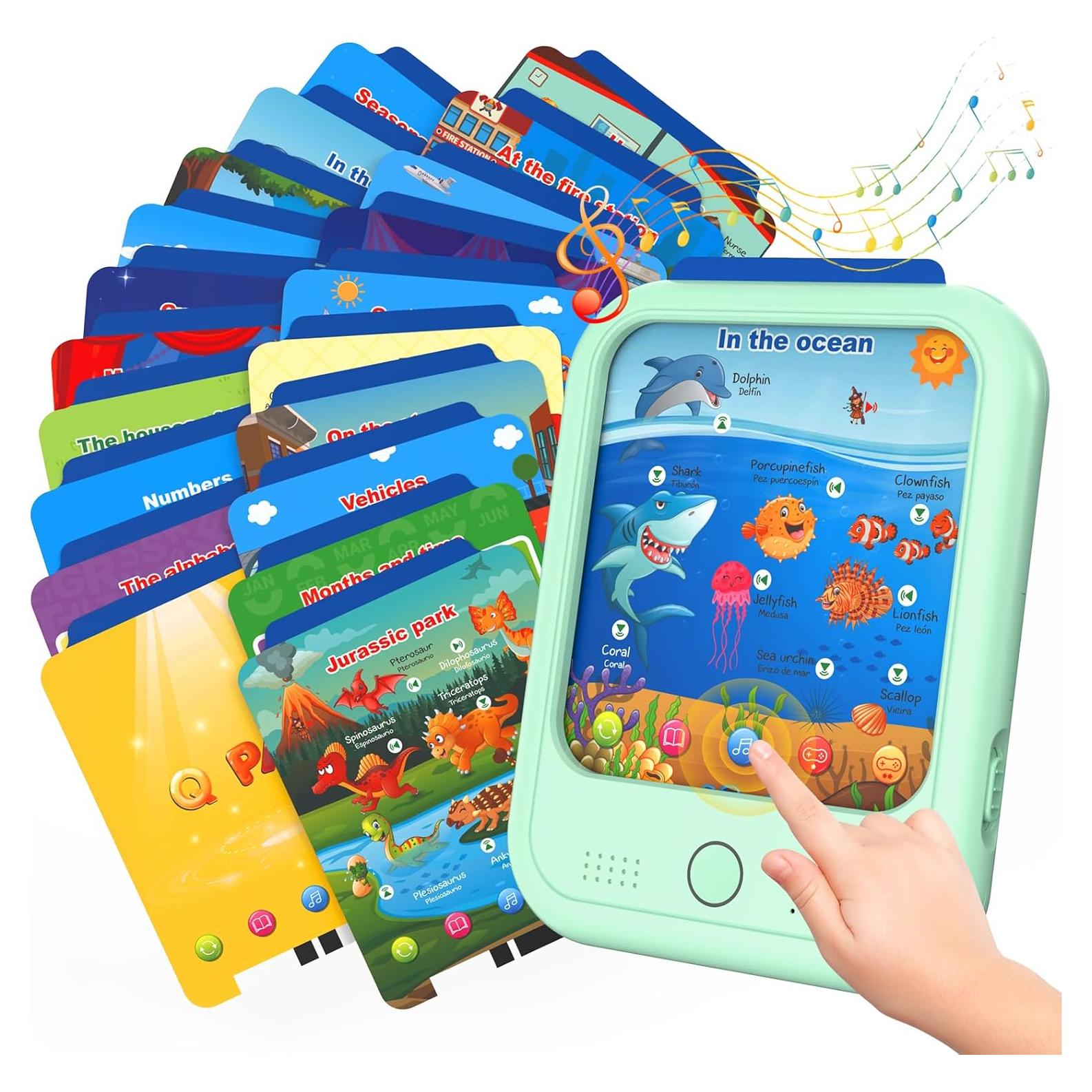 Kids Educational Learning Tablet Toy-Educational Tablet Toy to Interactive Learn Alphabets,Colors,Number,Foods,Jurassic Park,Animals,Learning Toys for Toddlers 2-6 Years Old,Gifts for Boys Girl