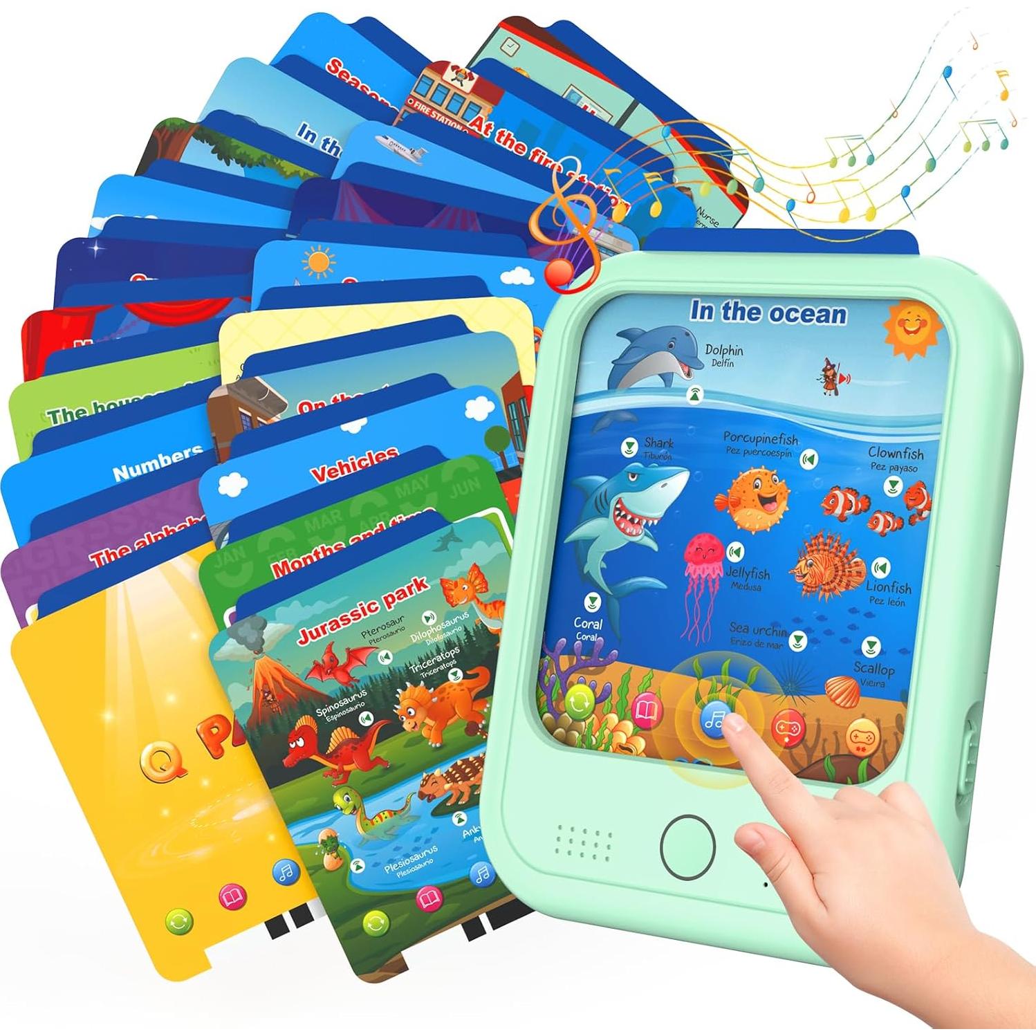 Kids Educational Learning Tablet Toy-Educational Tablet Toy to Interactive Learn Alphabets,Colors,Number,Foods,Jurassic Park,Animals,Learning Toys for Toddlers 2-6 Years Old,Gifts for Boys Girl