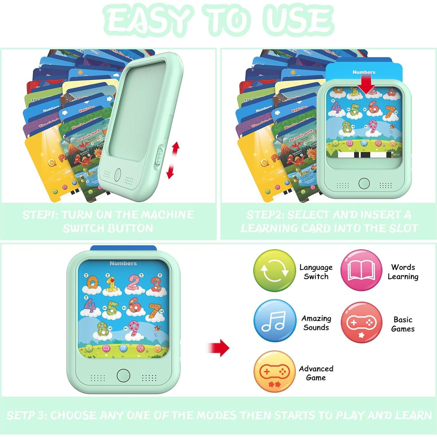 Kids Educational Learning Tablet Toy-Educational Tablet Toy to Interactive Learn Alphabets,Colors,Number,Foods,Jurassic Park,Animals,Learning Toys for Toddlers 2-6 Years Old,Gifts for Boys Girl