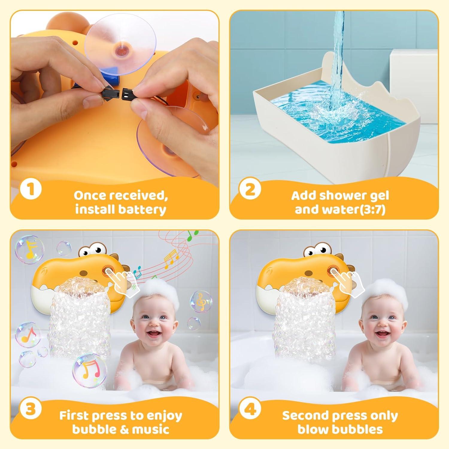 Juguete de Baño Dinosaurio Oichen Amarillo con Música y Burbujas