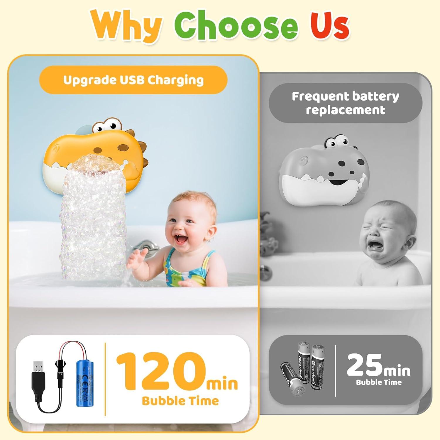 Juguete de Baño Dinosaurio Oichen Amarillo con Música y Burbujas