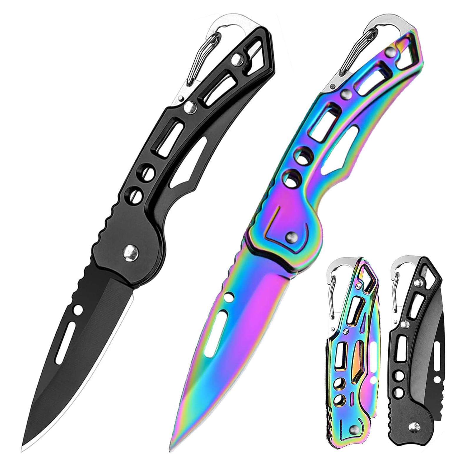 Set de 2 Cuchillos Plegables Klumuke de Acero Inoxidable - Negro y Colorido