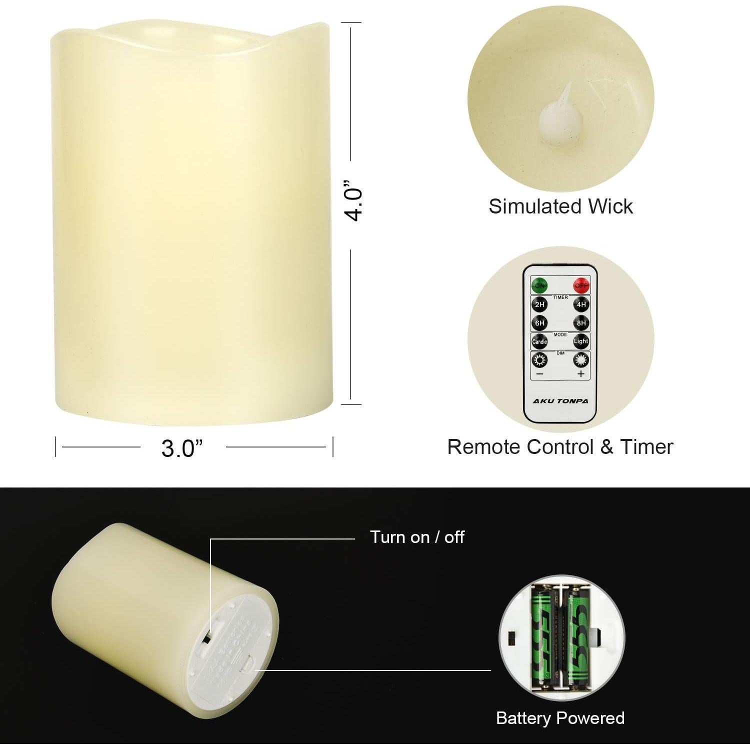 Juego de 6 Velas LED Marfil AKU TONPA con Control Remoto