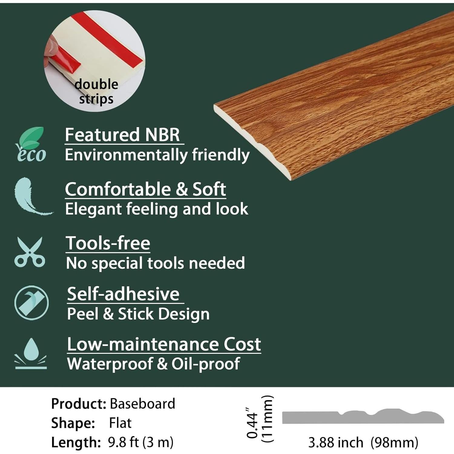 Moldura de Piso Flexible Gaahing 2.99m Autoadhesiva Color Madera