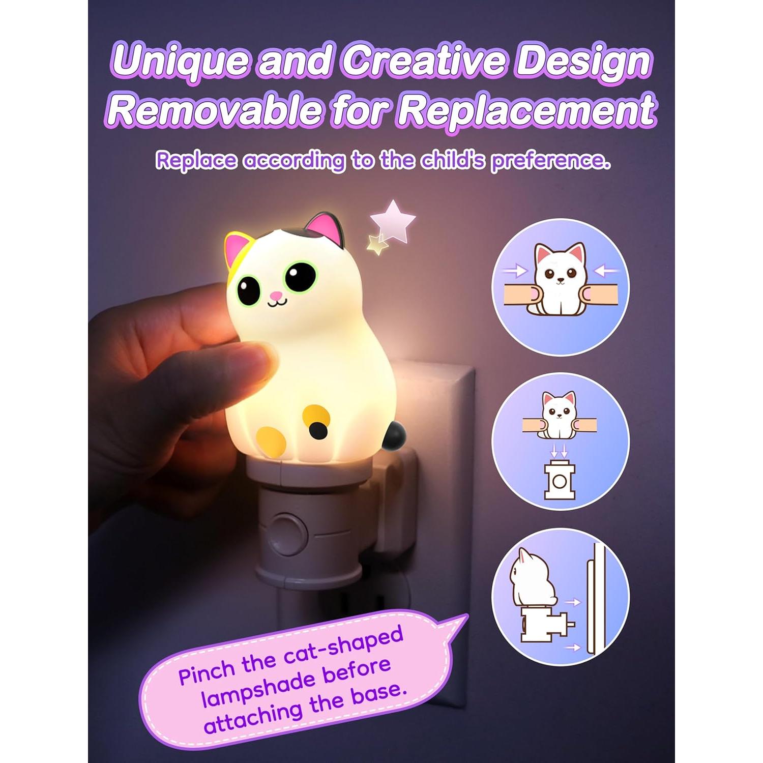 Luz Nocturna 3D KINDEEP Gato Calico RGB y Blanco Suave