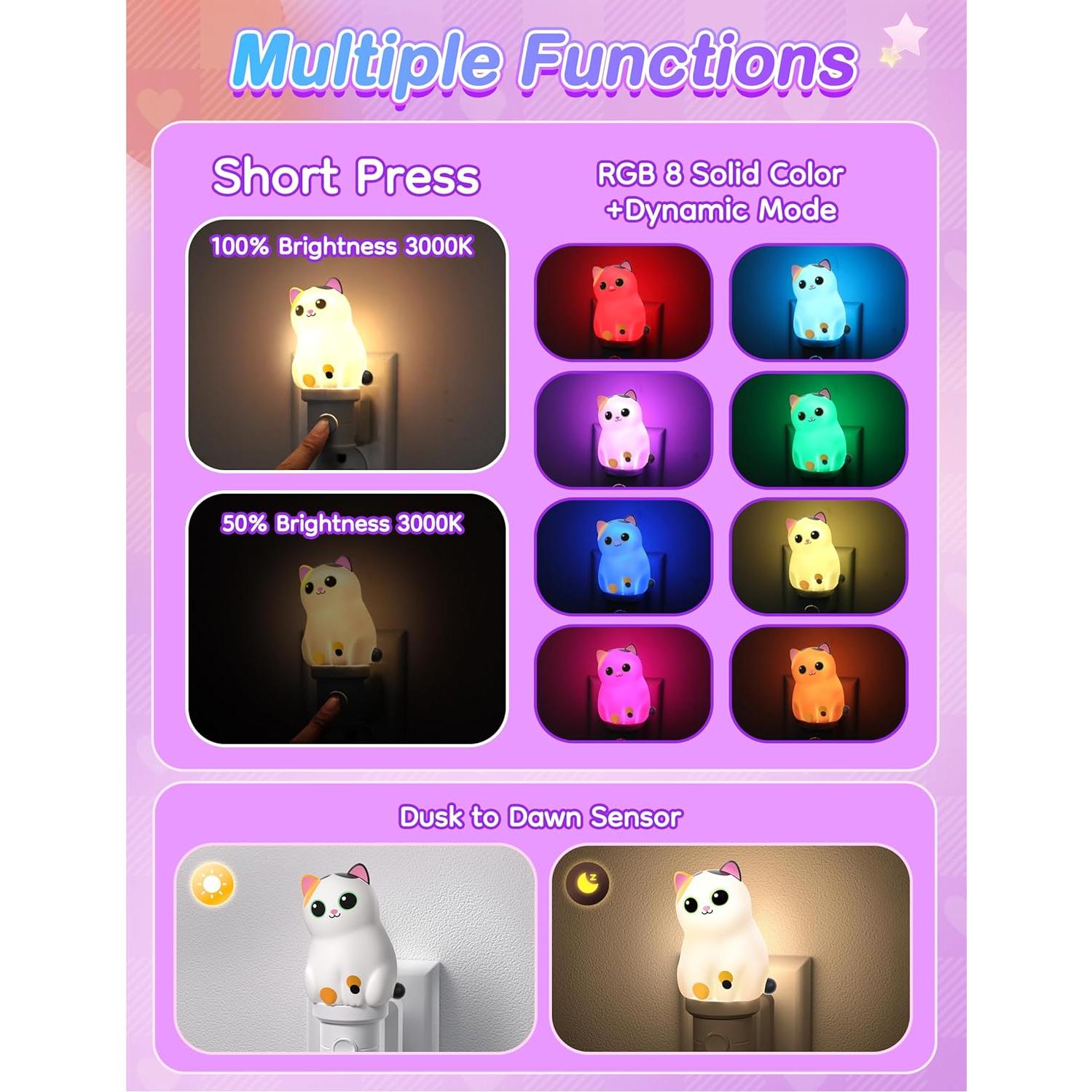 Luz Nocturna 3D KINDEEP Gato Calico RGB y Blanco Suave