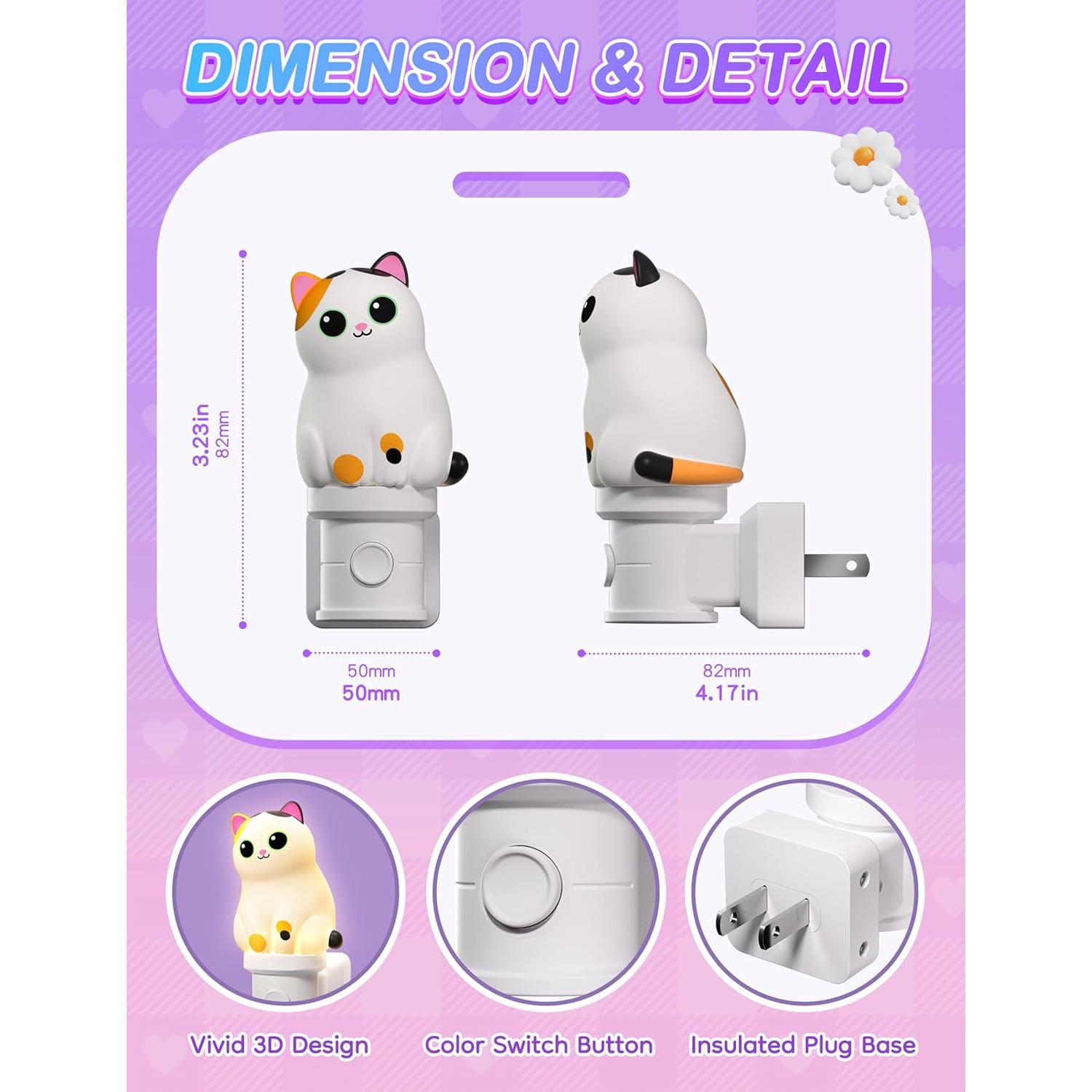 Luz Nocturna 3D KINDEEP Gato Calico RGB y Blanco Suave