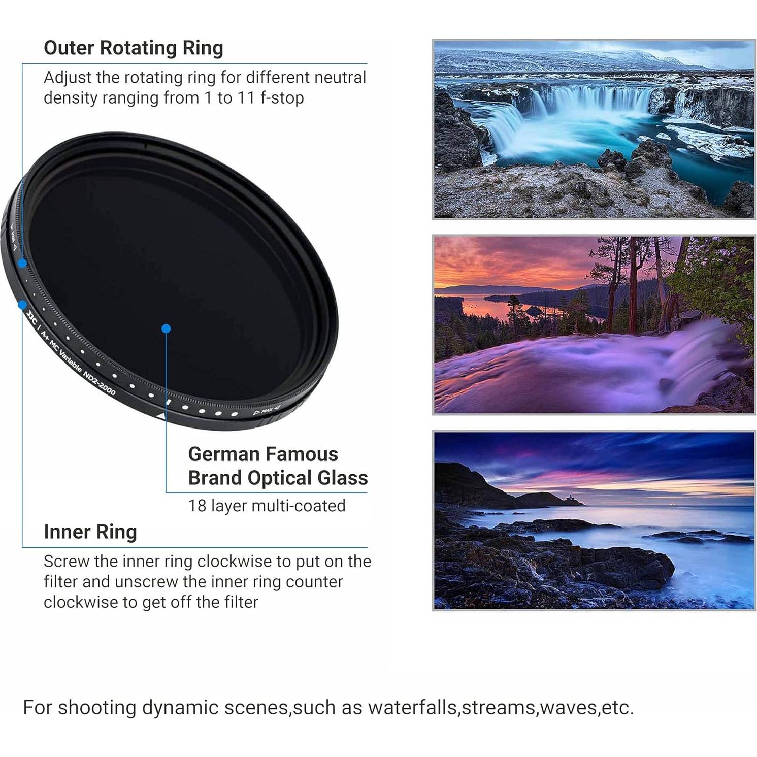 Filtro ND Variable JJC 40.5mm ND2-2000 para Cámaras Sony