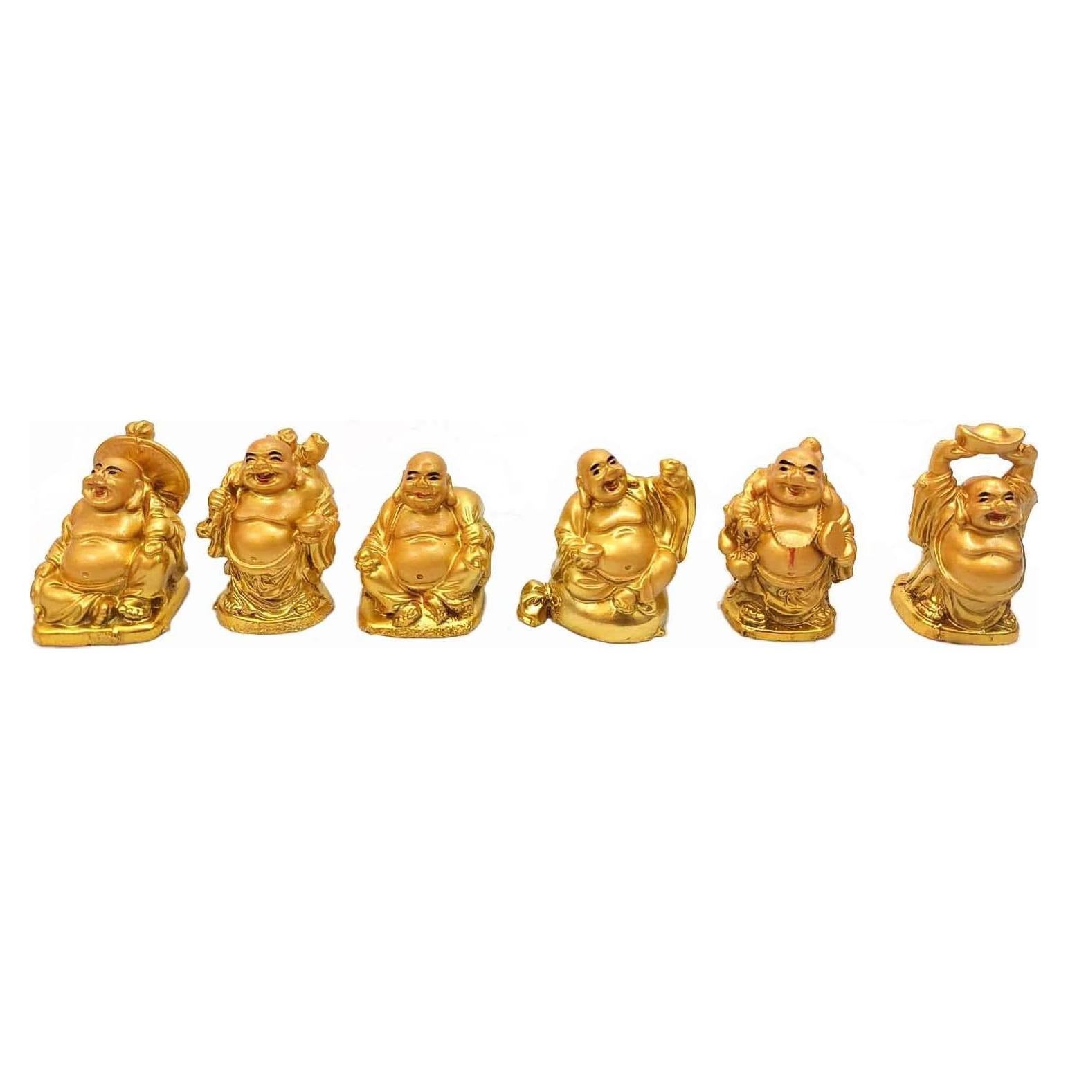 Set de 6 Estatuas de Buda Riendo Doradas JapanBargain 5.7 cm