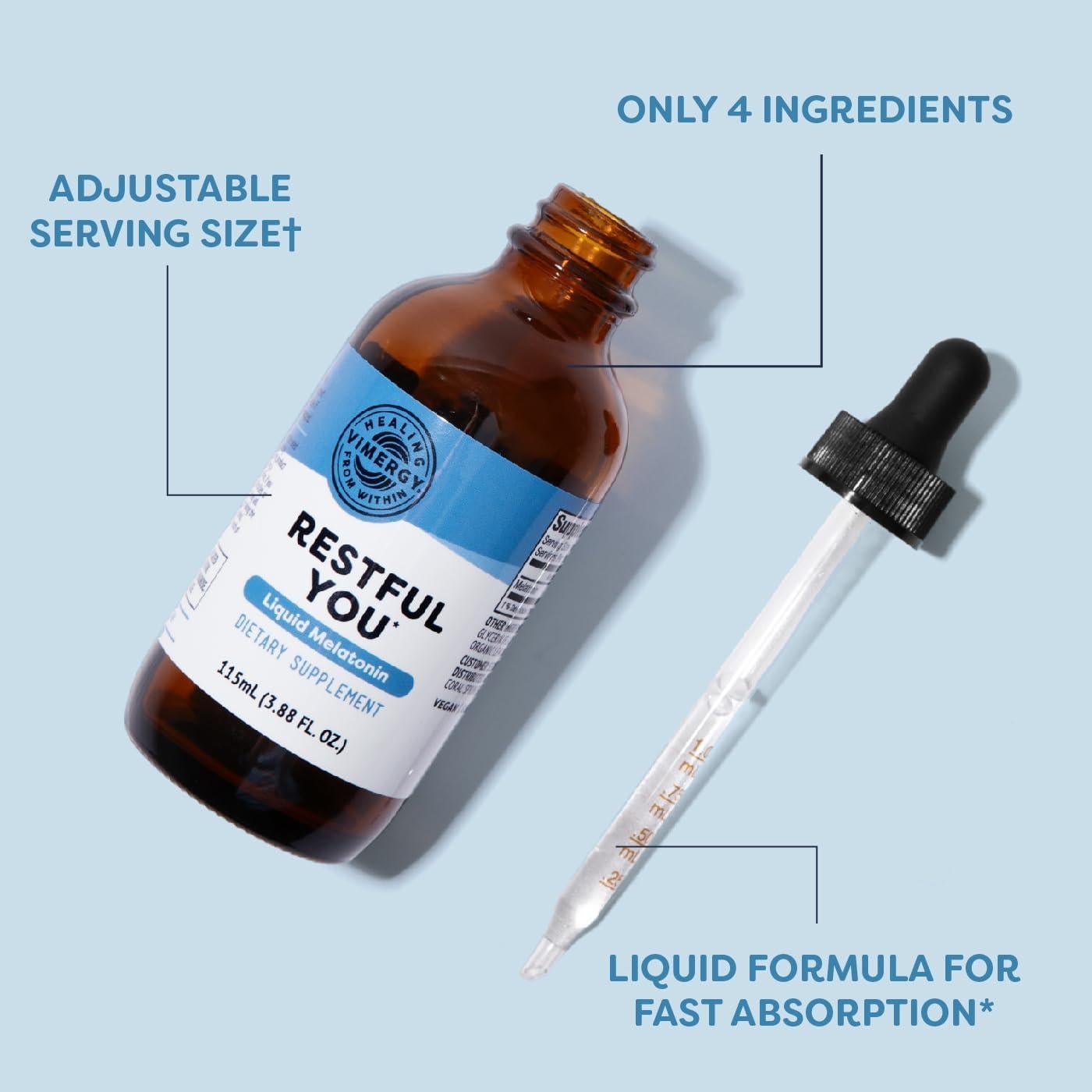 Vimergy Melatonina Líquida 5 mg - Suplemento Natural para Dormir 115 mL