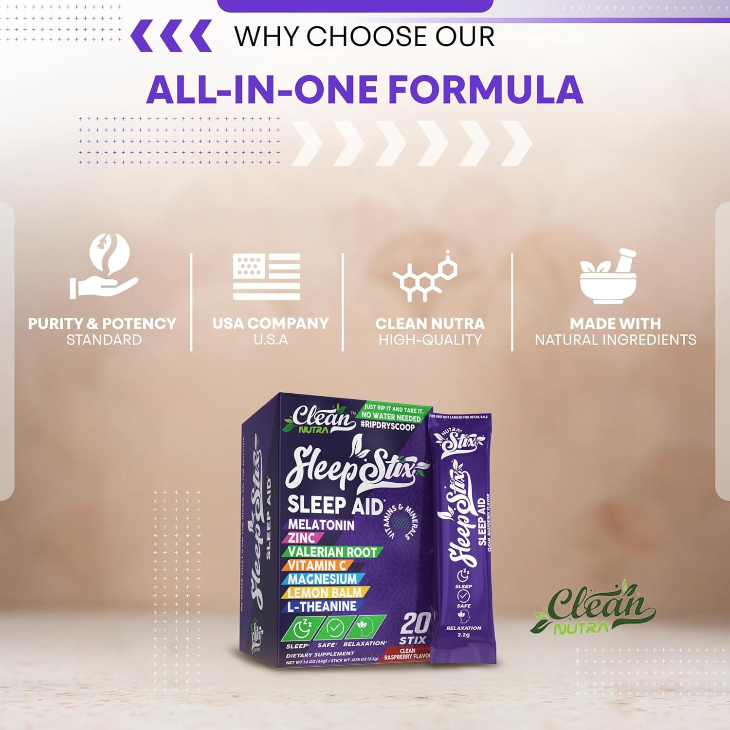 Polvo de Melatonina Clean Nutraceuticals 20 Stix 5 mg