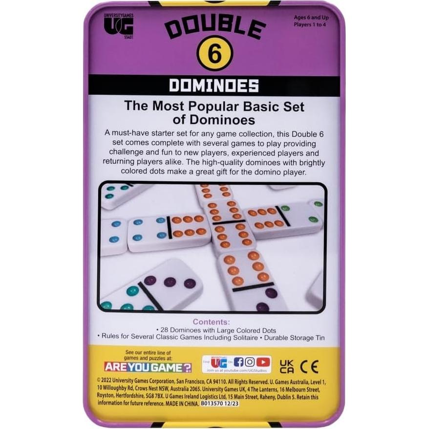 Juego de Dominó Doble 6 University Games en Lata de Viaje