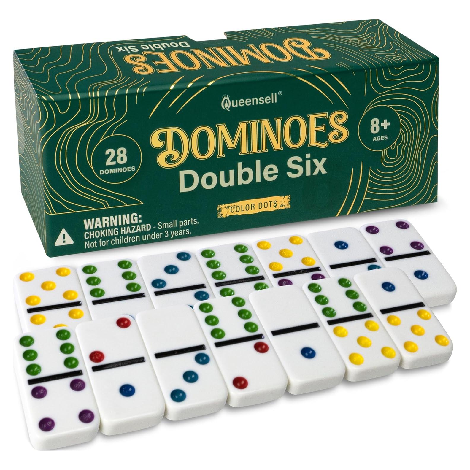 Juego de Dominó Doble 6 Queensell con 28 Fichas Coloridas