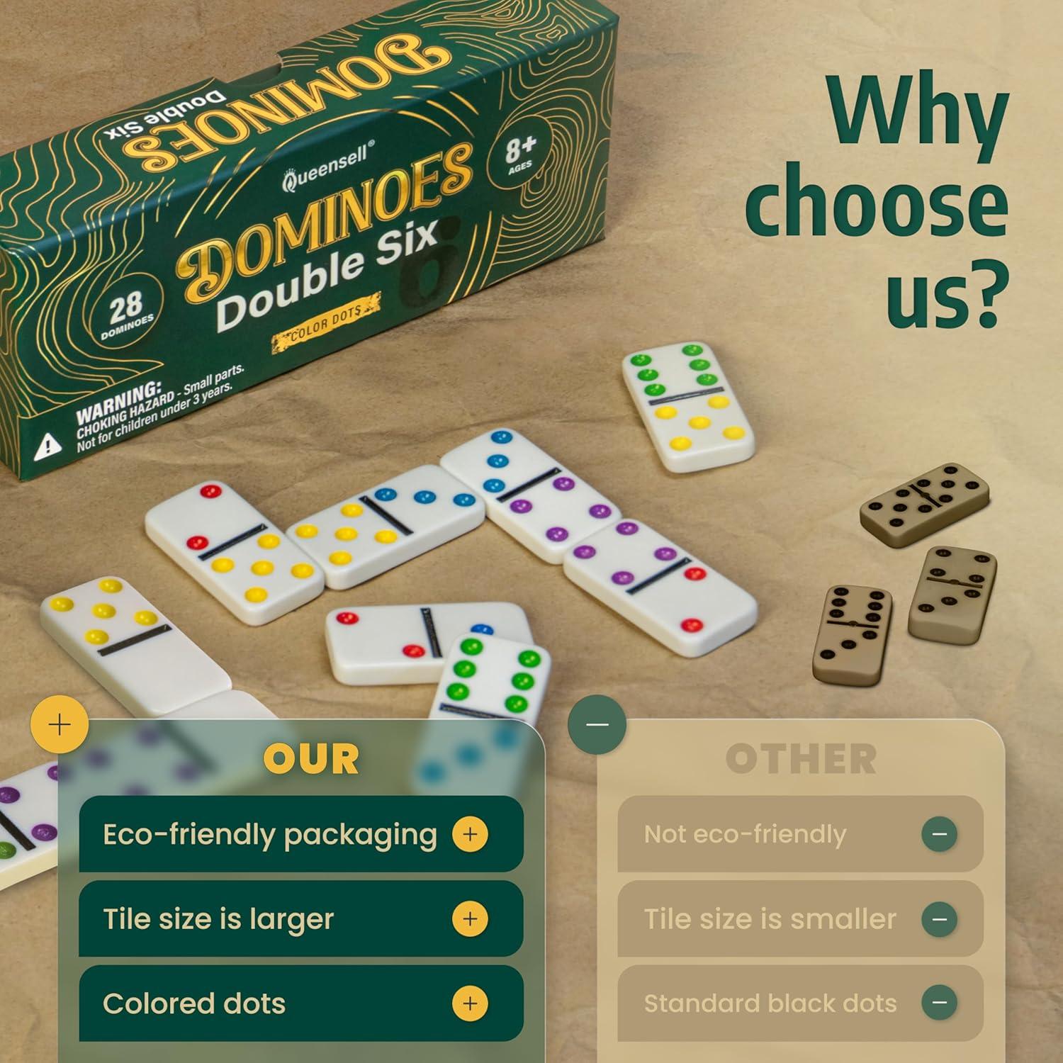 Juego de Dominó Doble 6 Queensell con 28 Fichas Coloridas