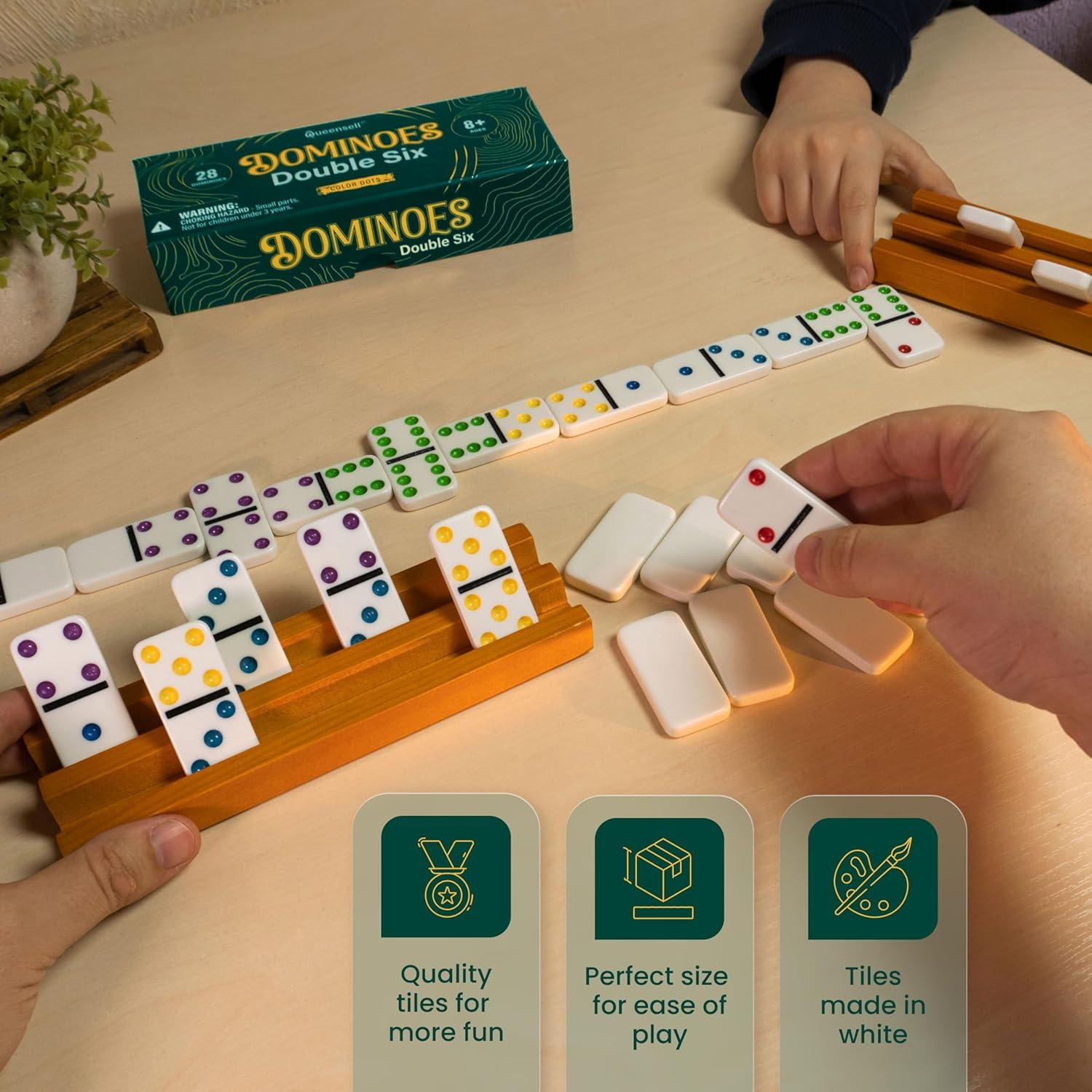 Juego de Dominó Doble 6 Queensell con 28 Fichas Coloridas