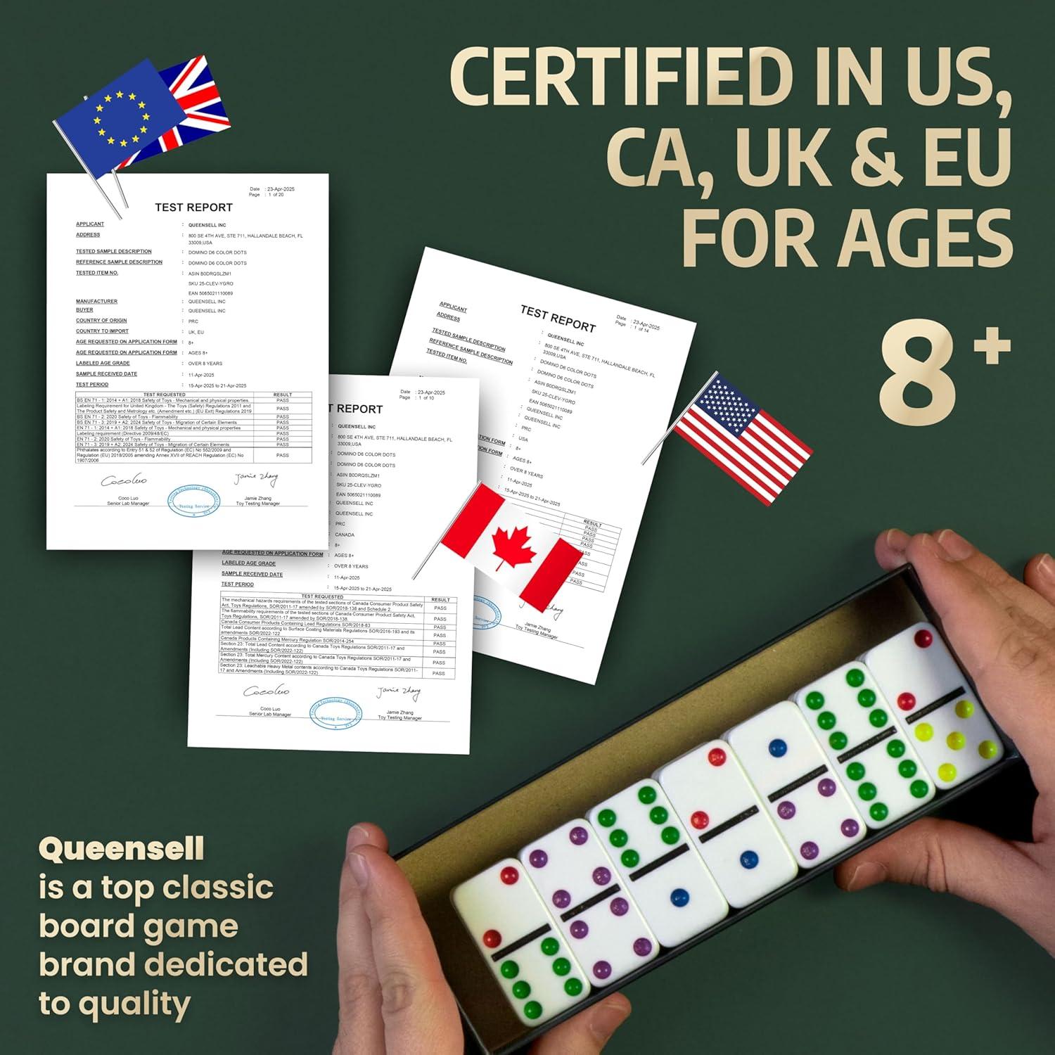 Juego de Dominó Doble 6 Queensell con 28 Fichas Coloridas