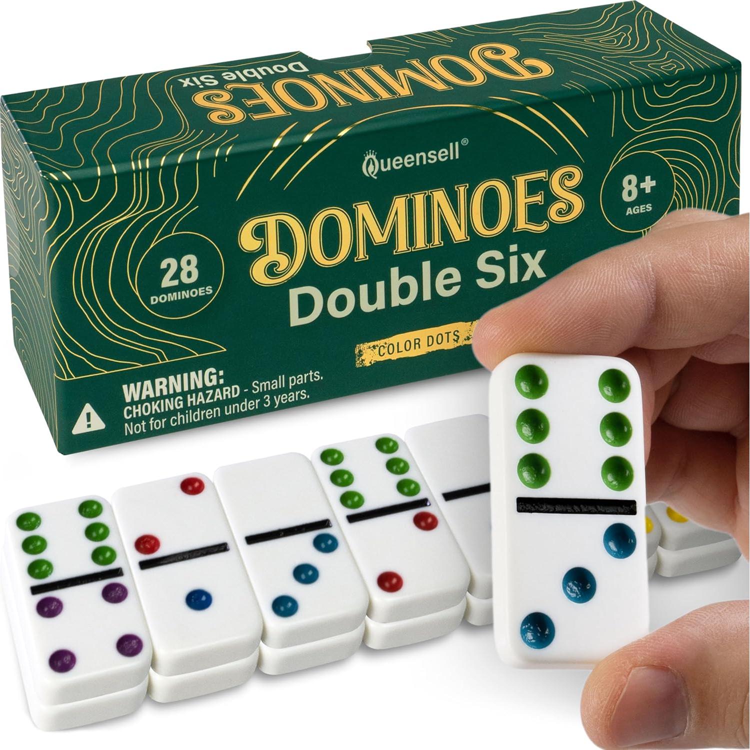 Juego de Dominó Doble 6 Queensell con 28 Fichas Coloridas