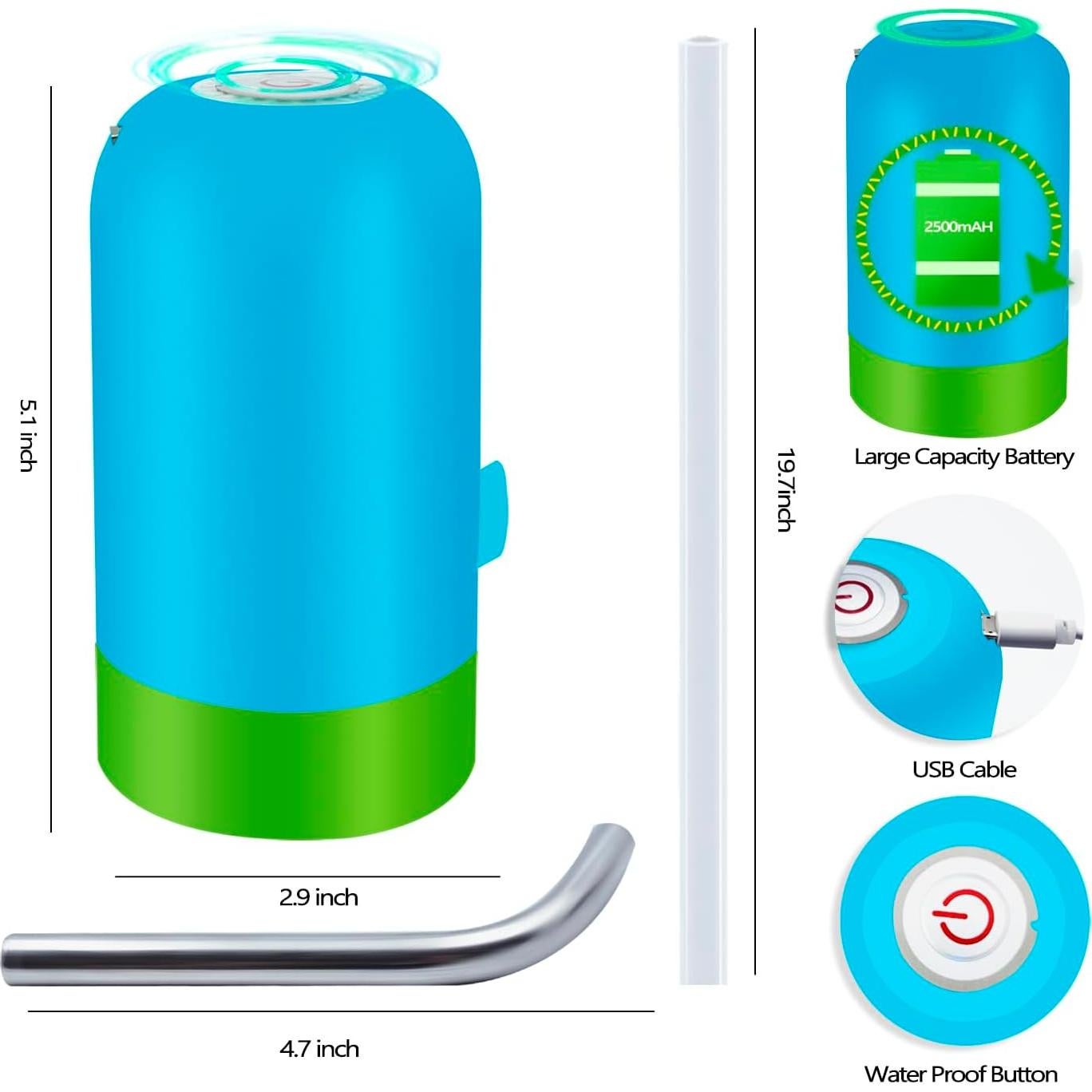 Bomba de Mesa de Agua Intoypad Azul 2500mAh 3 Horas Diversión