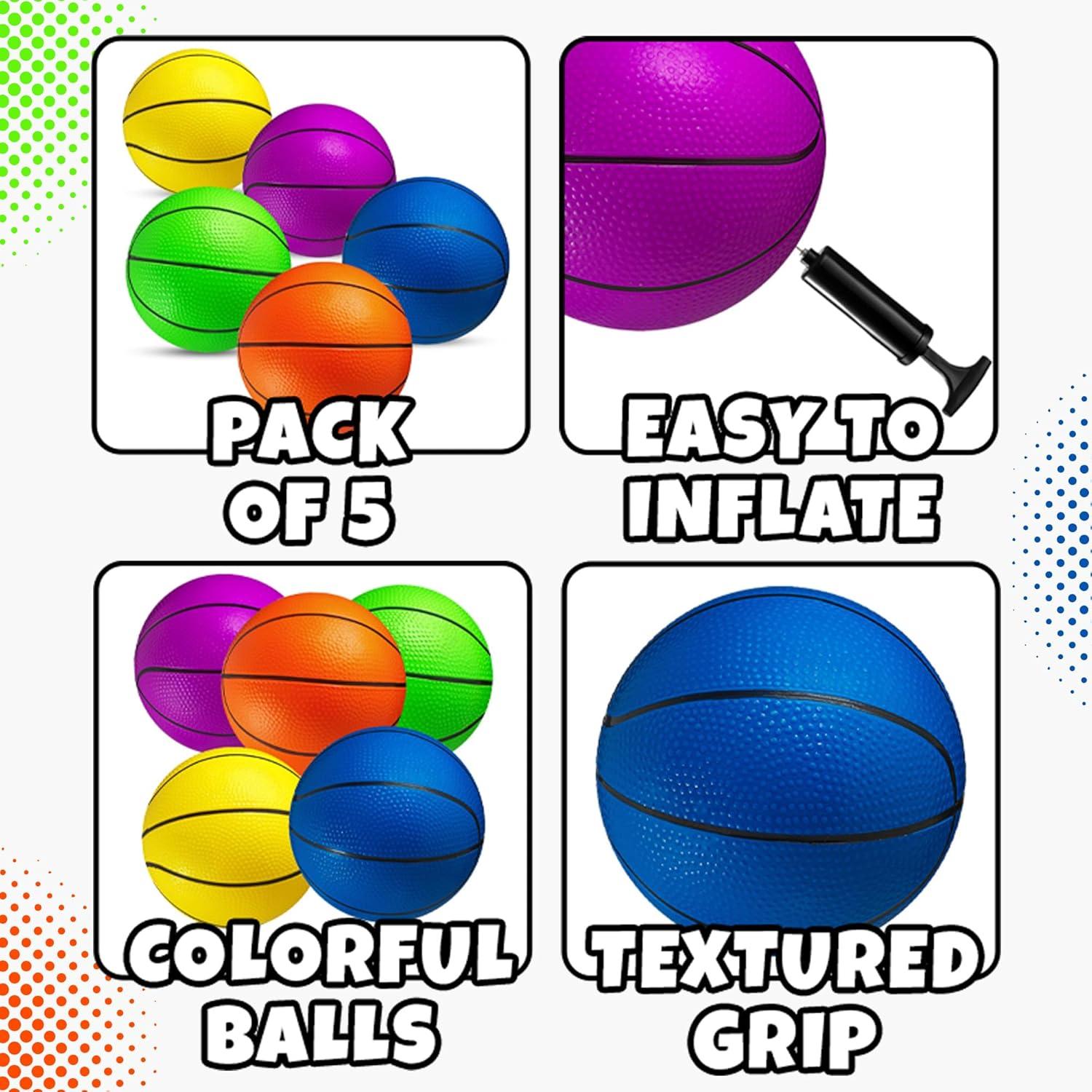 Juego de Mini Baloncesto Bedwina - 5 Balones 15 cm con Bomba