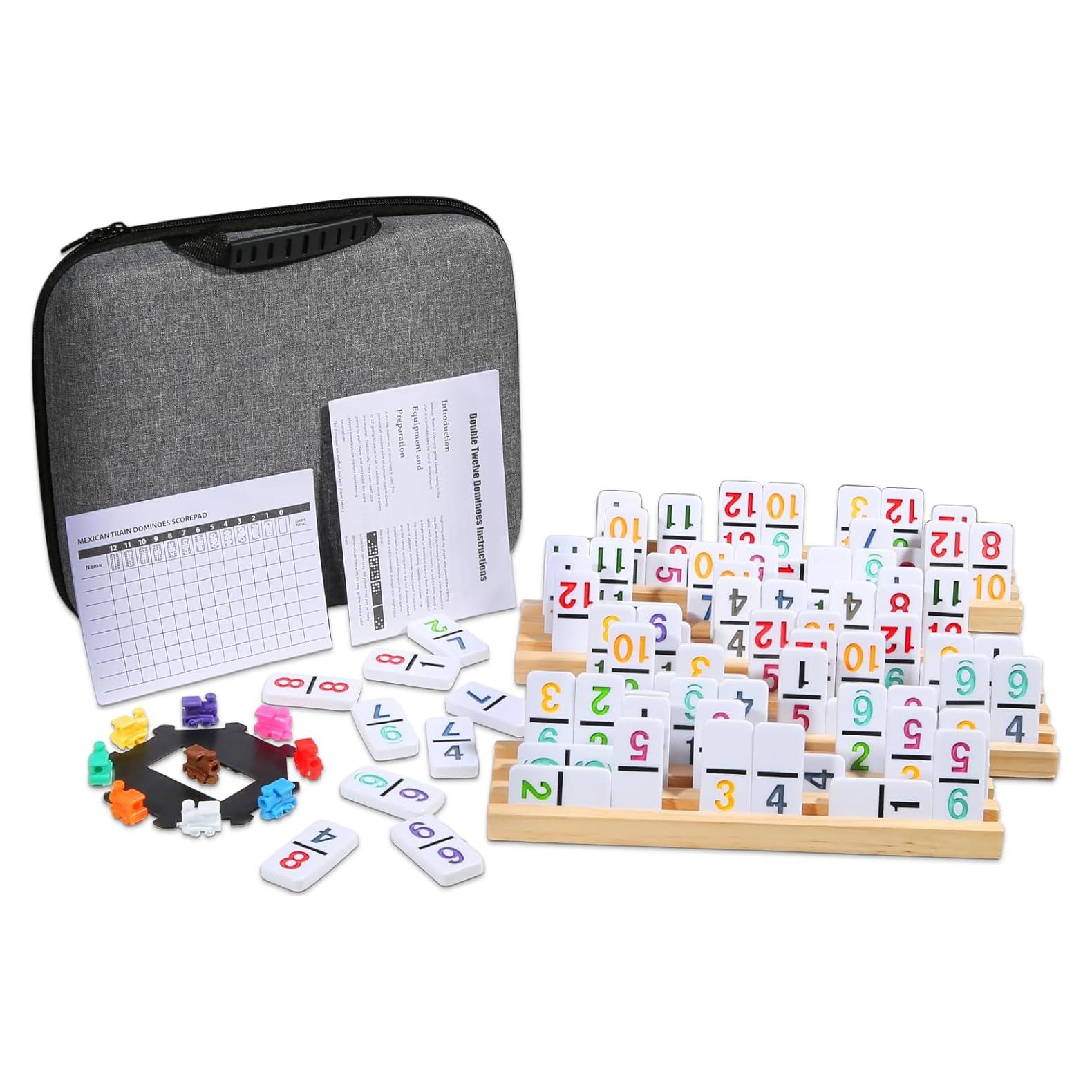 Dominó Doble 12 JOYOUSLIFE con 4 Bandejas de Madera