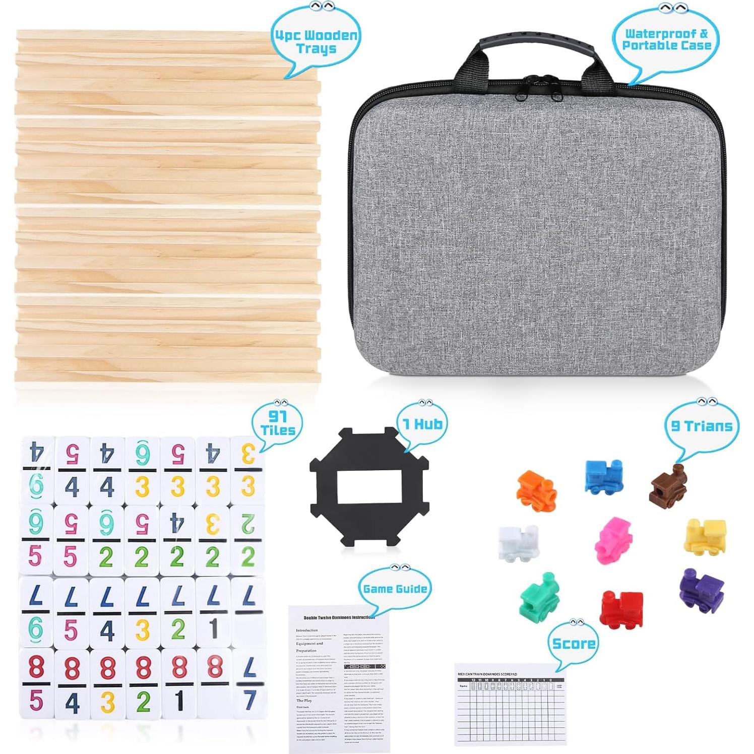 Dominó Doble 12 JOYOUSLIFE con 4 Bandejas de Madera