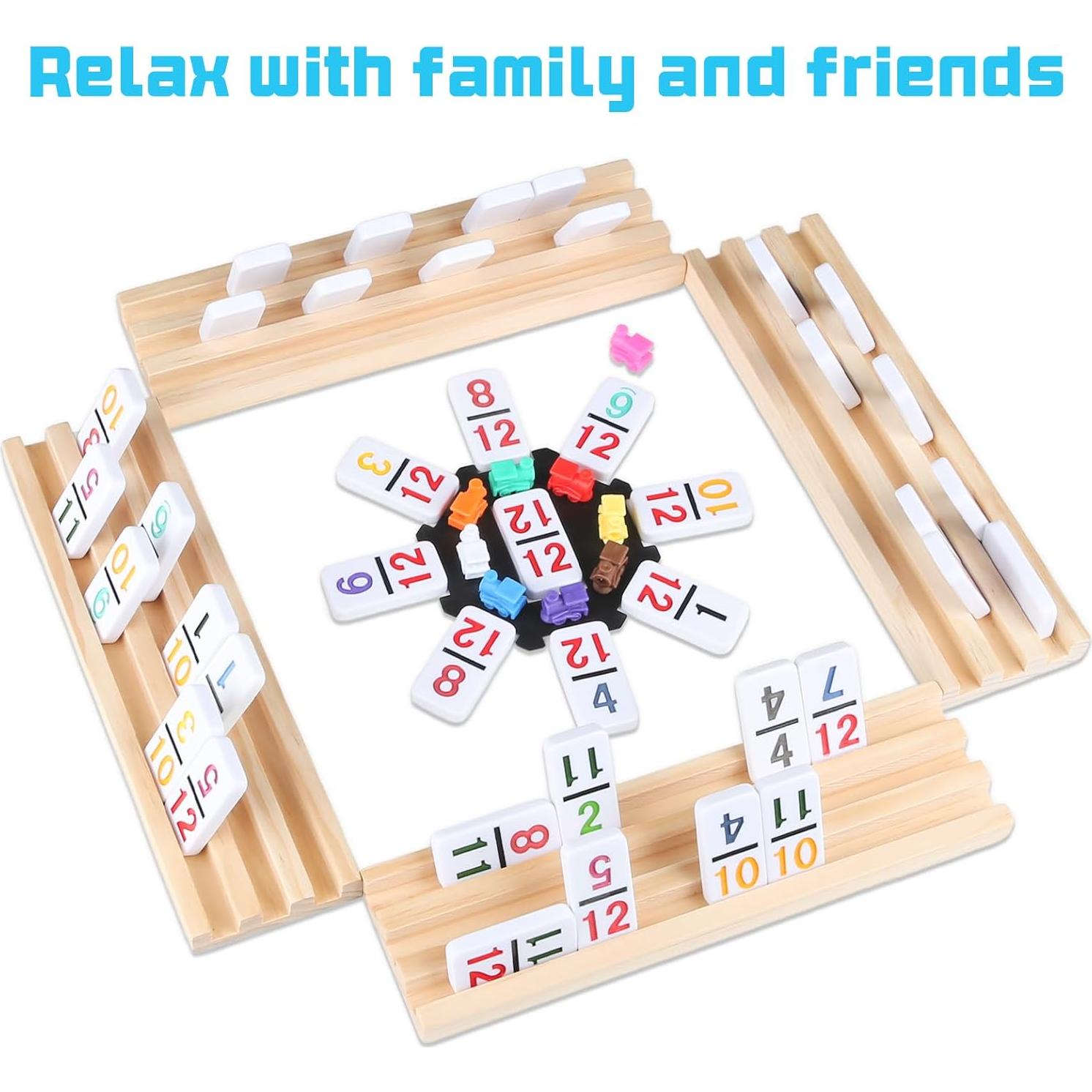 Dominó Doble 12 JOYOUSLIFE con 4 Bandejas de Madera