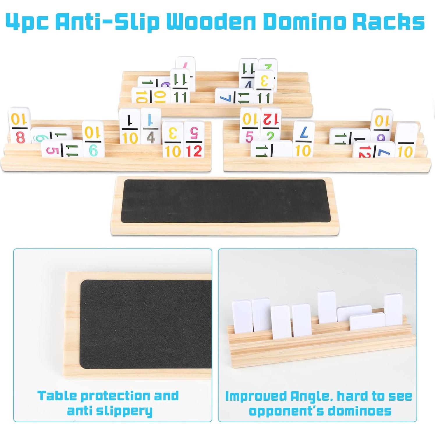 Dominó Doble 12 JOYOUSLIFE con 4 Bandejas de Madera