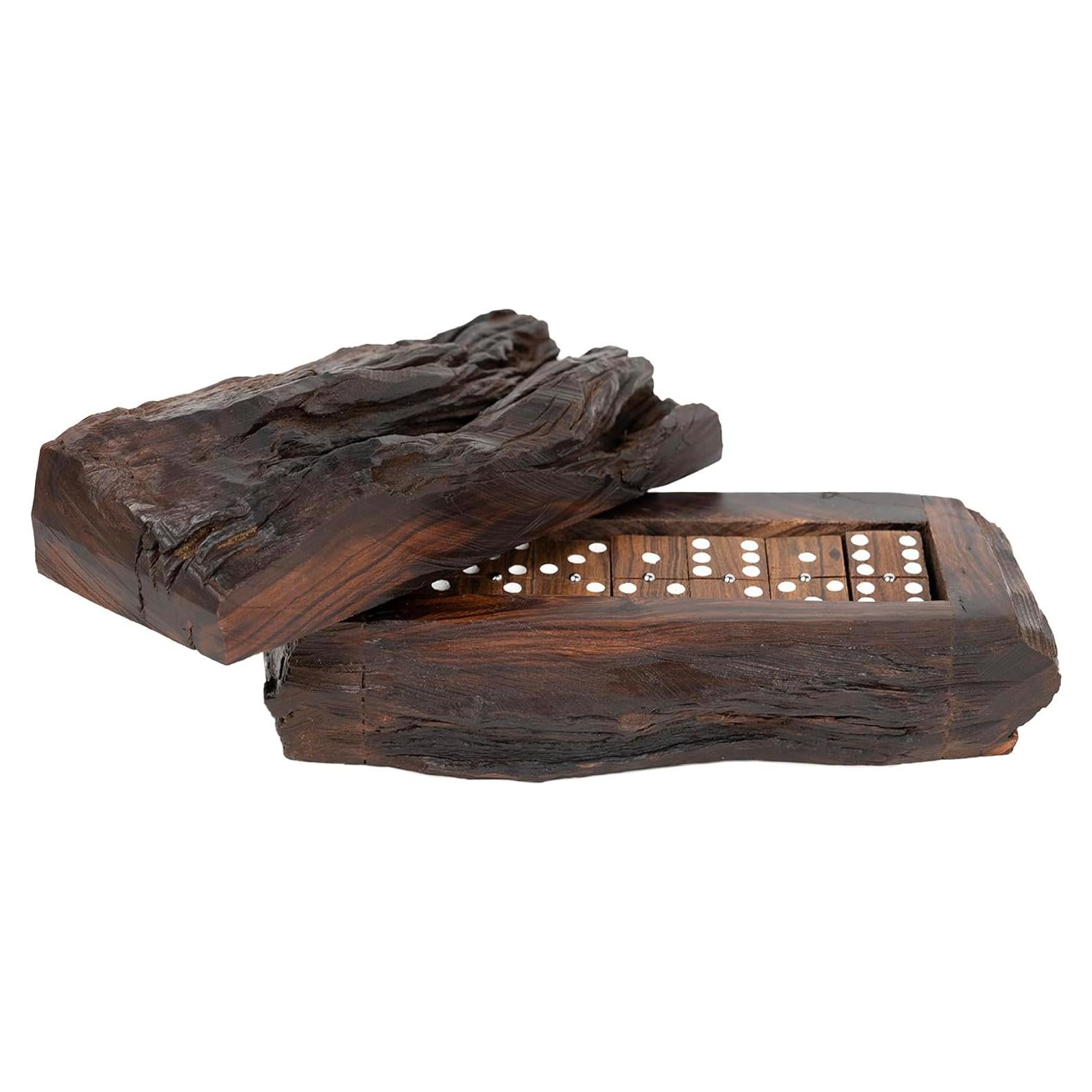 Juego de Dominó de Madera Hecho a Mano IECAP - Ébano Rústico 25.4x15.2 cm