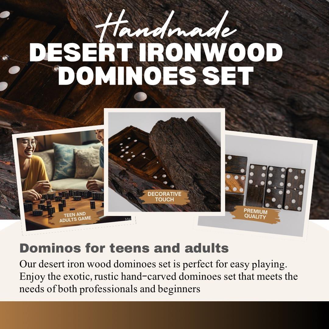 Juego de Dominó de Madera Hecho a Mano IECAP - Ébano Rústico 25.4x15.2 cm