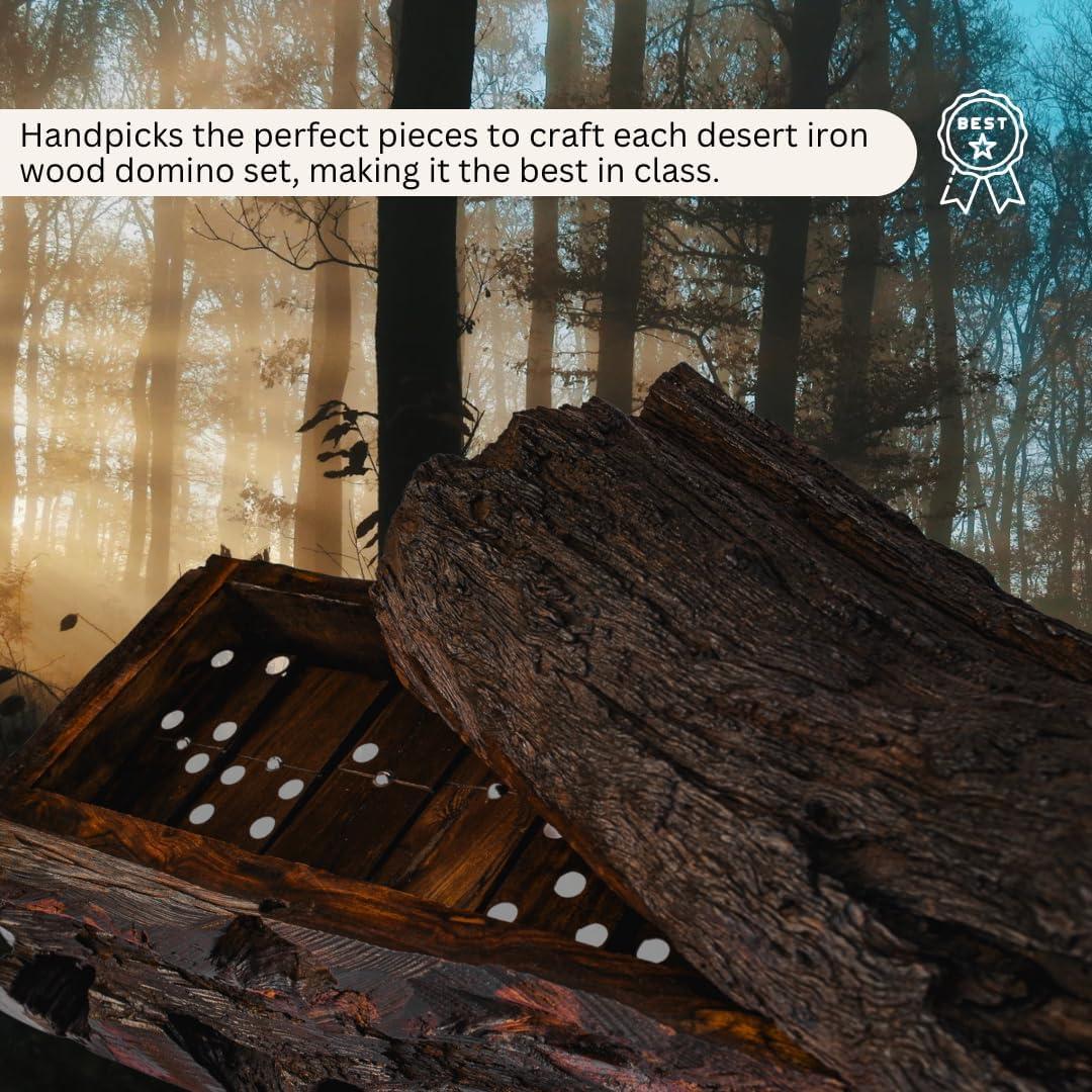 Juego de Dominó de Madera Hecho a Mano IECAP - Ébano Rústico 25.4x15.2 cm
