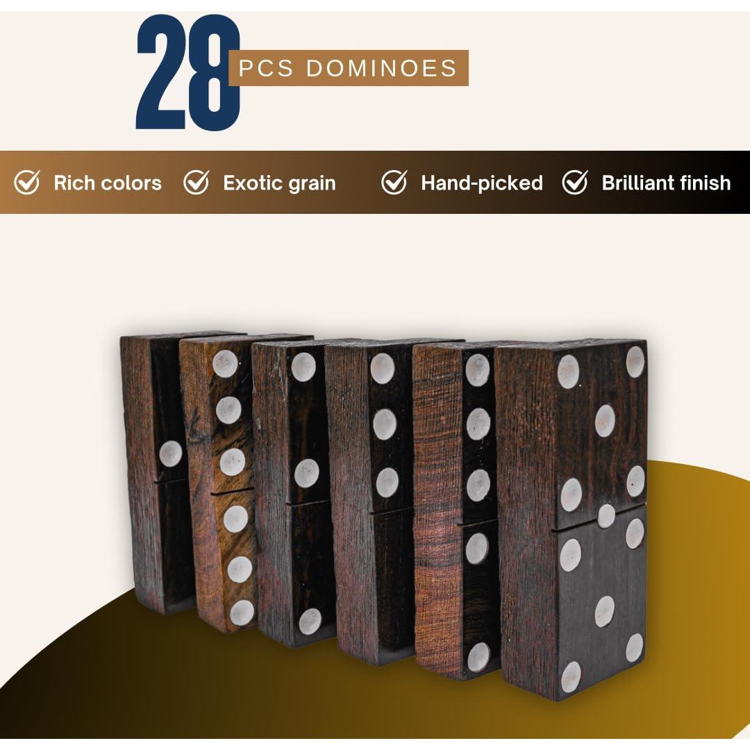 Juego de Dominó de Madera Hecho a Mano IECAP - Ébano Rústico 25.4x15.2 cm
