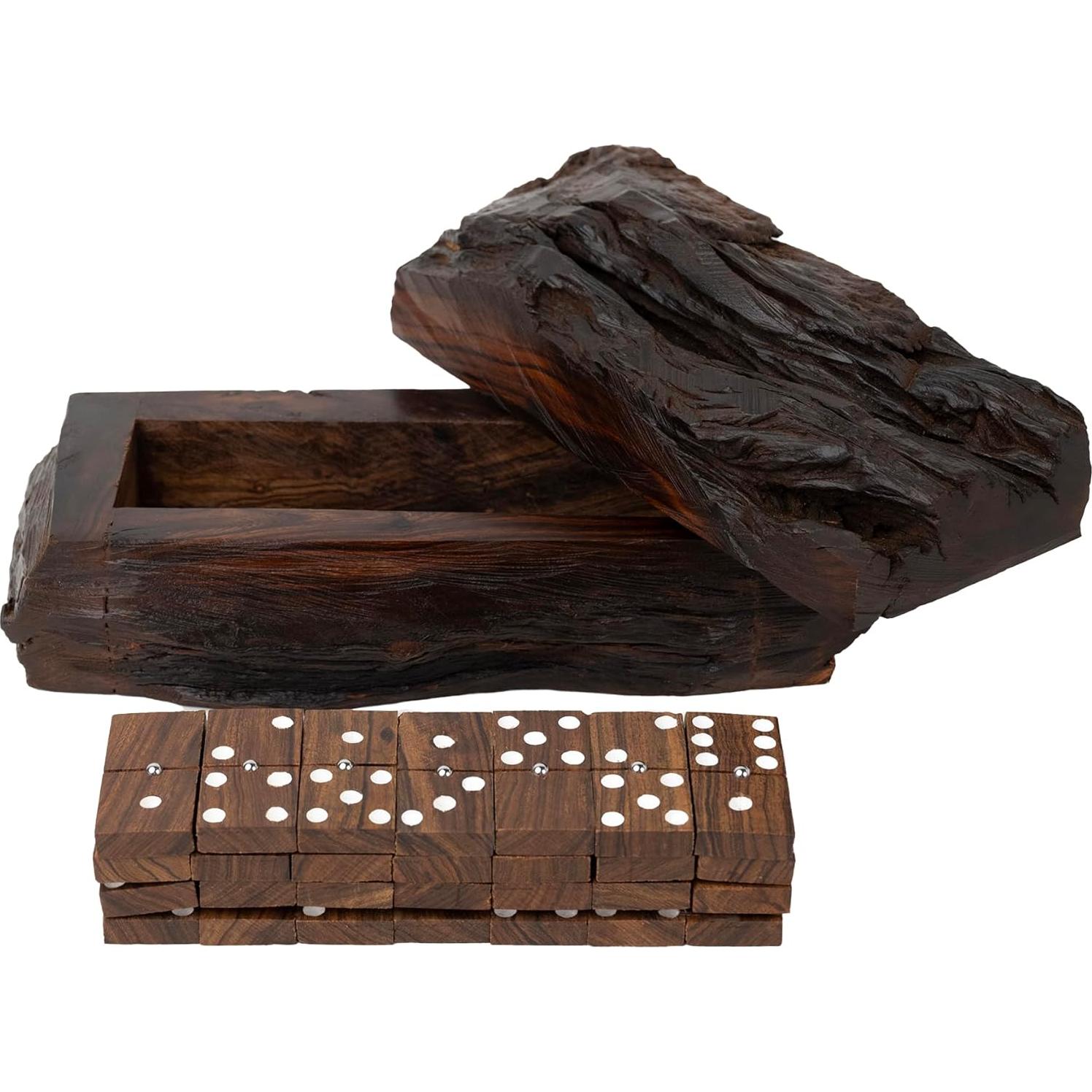 Juego de Dominó de Madera Hecho a Mano IECAP - Ébano Rústico 25.4x15.2 cm