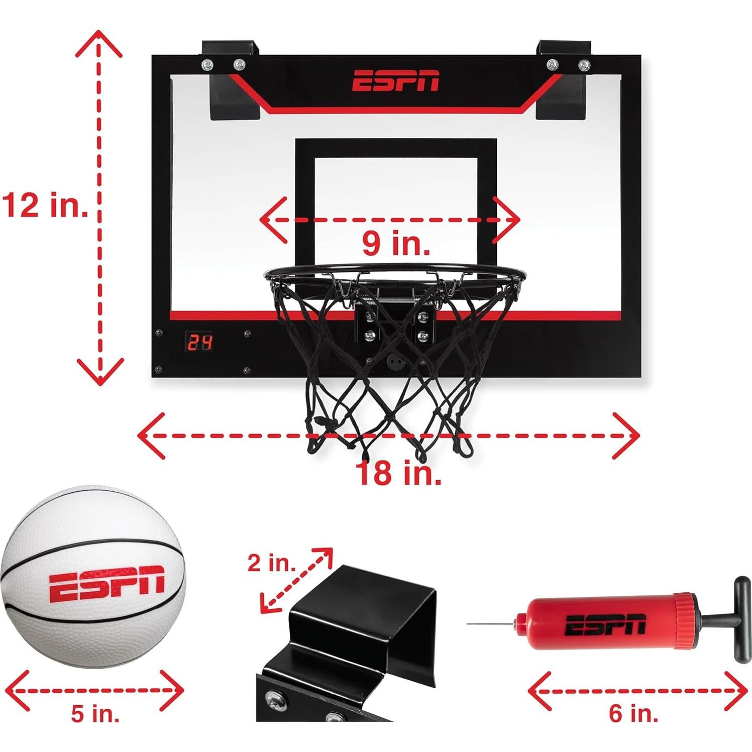 Aro de Baloncesto Mini ESPN con 2 Balones y Bomba