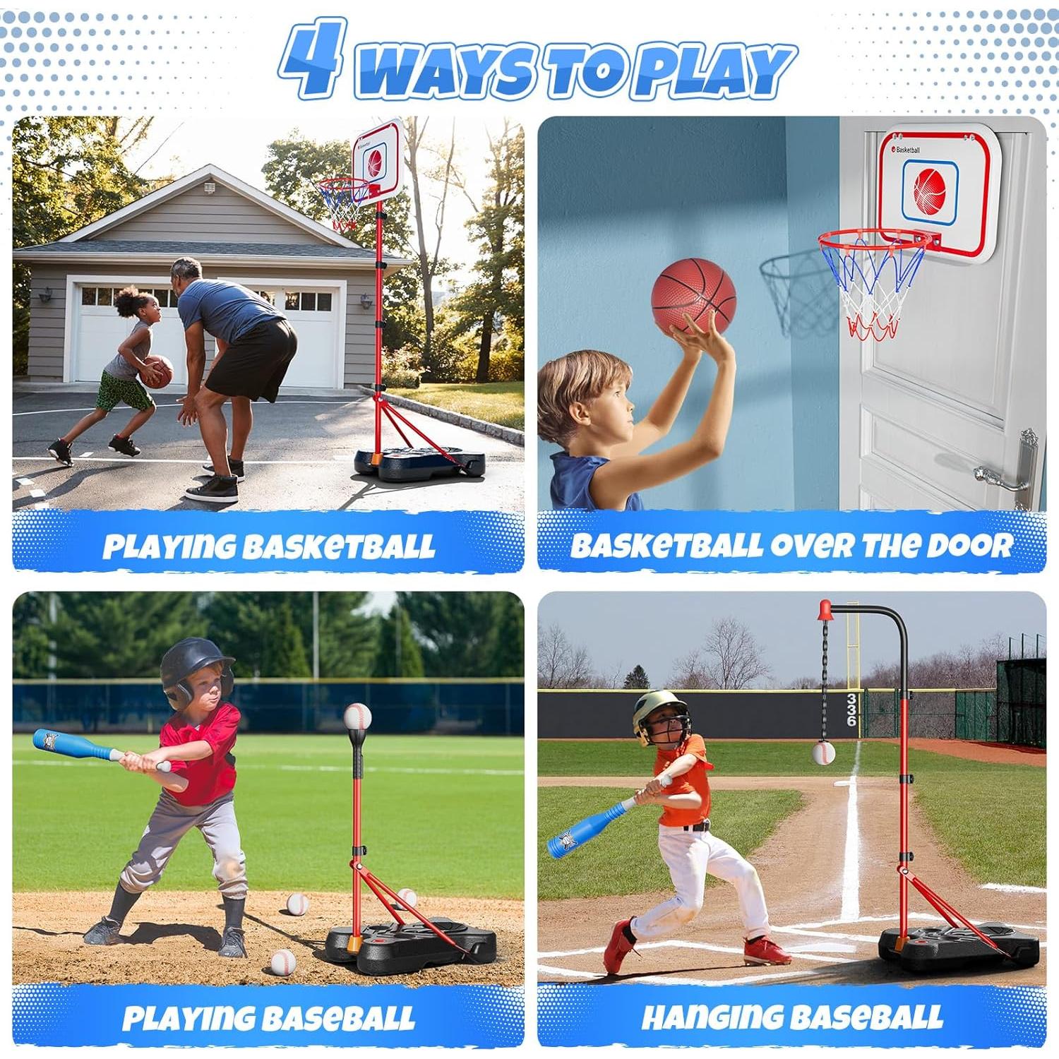 HopeRock Set 2 en 1 Canasta de Baloncesto y Béisbol Ajustable