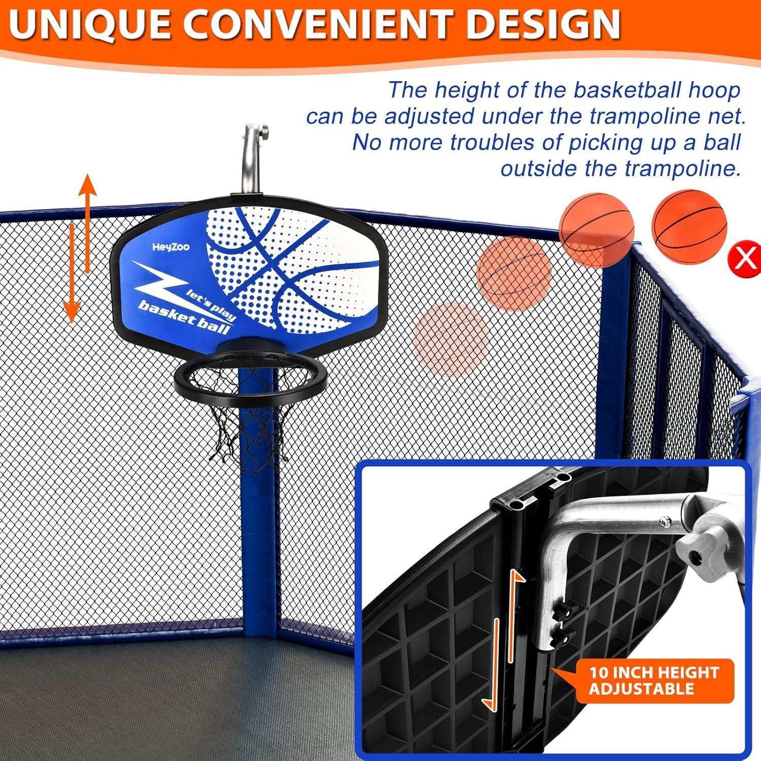 Aro de Baloncesto HeyZoo para Trampolín Ajustable con Pelotas